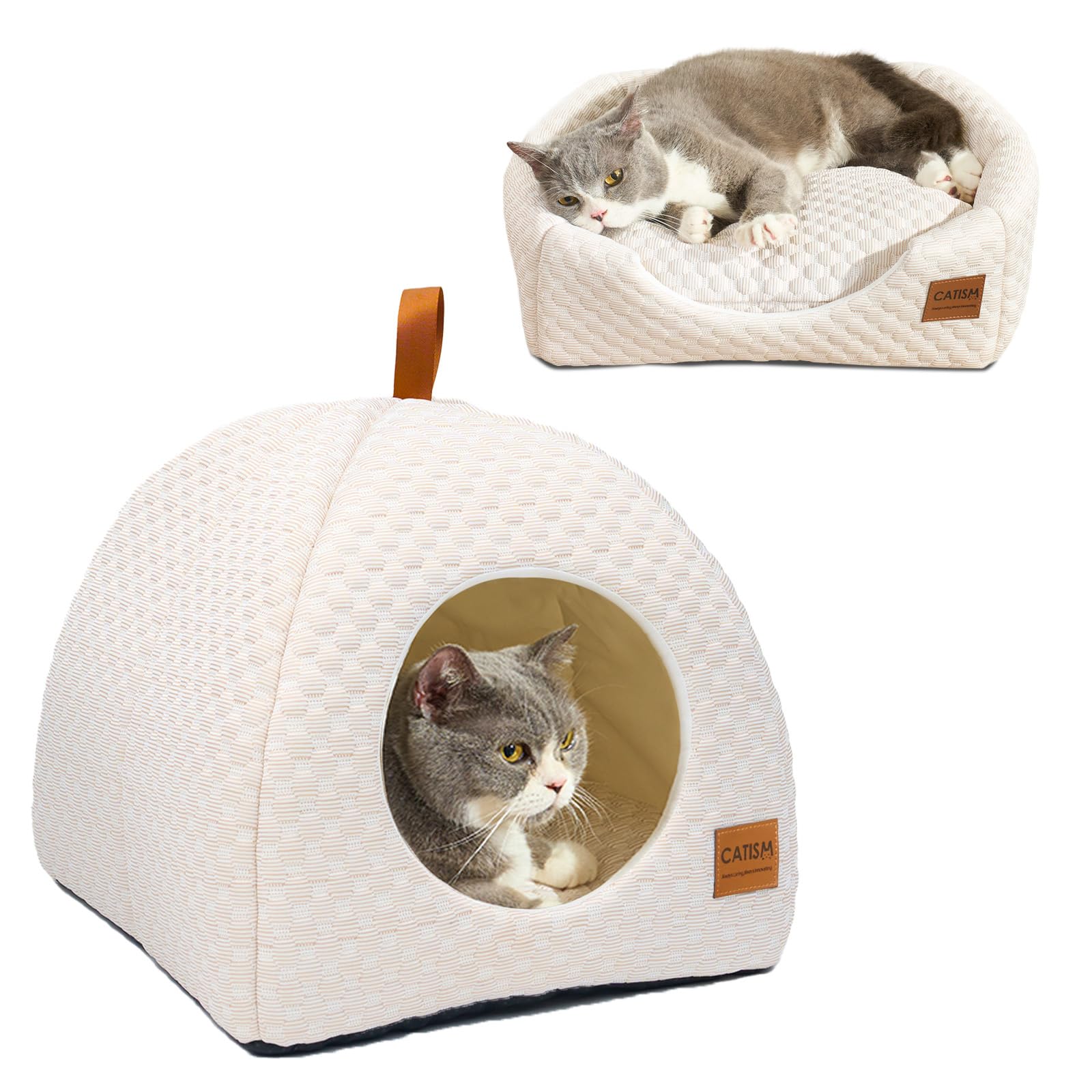 CATISM Cuccia per Gatti da Interni - 2 in 1 Letto per Gatti Rinfrescante Estiva, Lavabile, Pieghevole con Cuscino in Morbido Cotone di alta Qualità per Gatto e Cane Piccolo, Marrone caffè