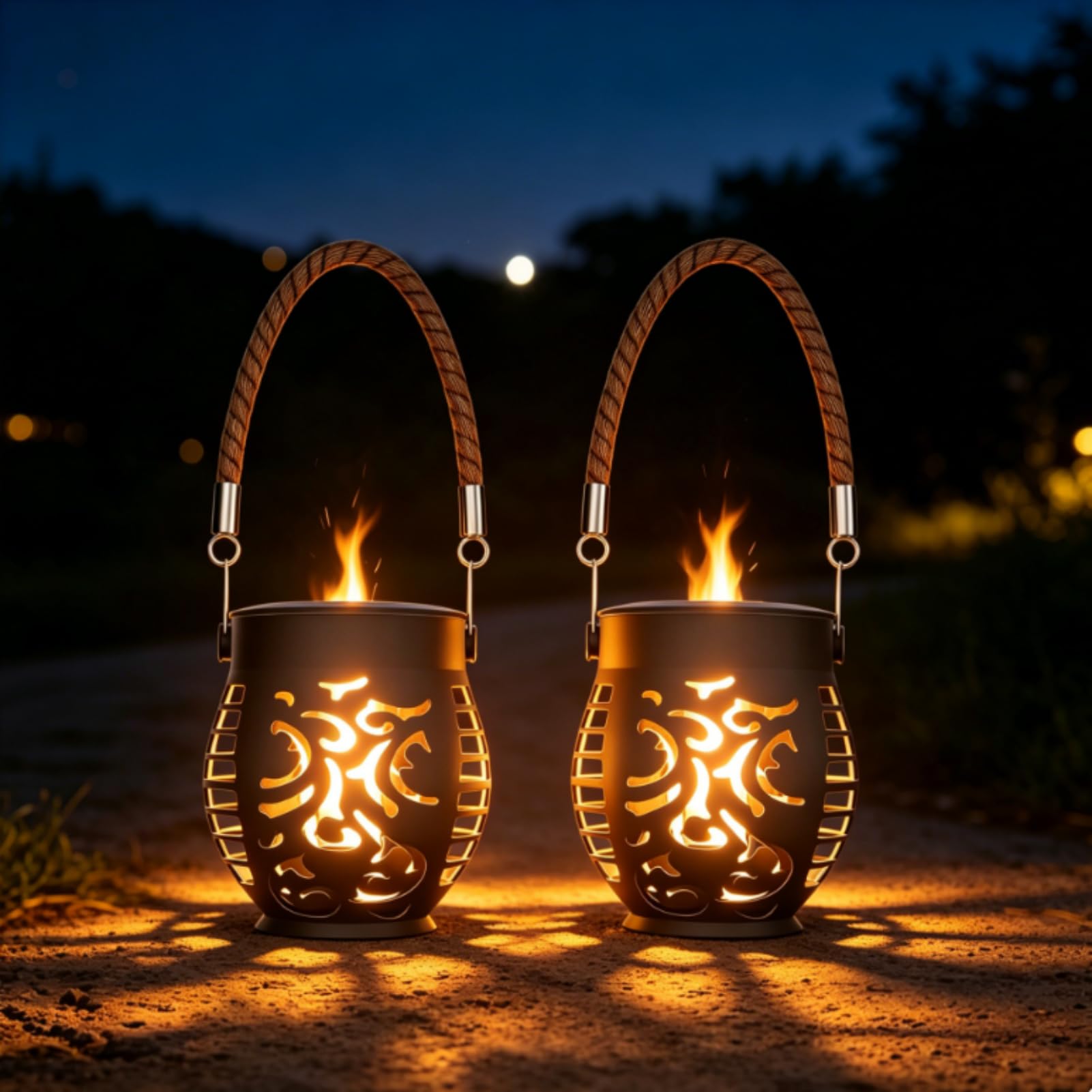 Hanging Solar Lights Outdoor Garden, Flickering Flame Lanterns Solar Powered Waterproof, Hollow-Out Outdoor Lanterns for The Garden for Pathway Patio Outside Decoration (2Pcs)