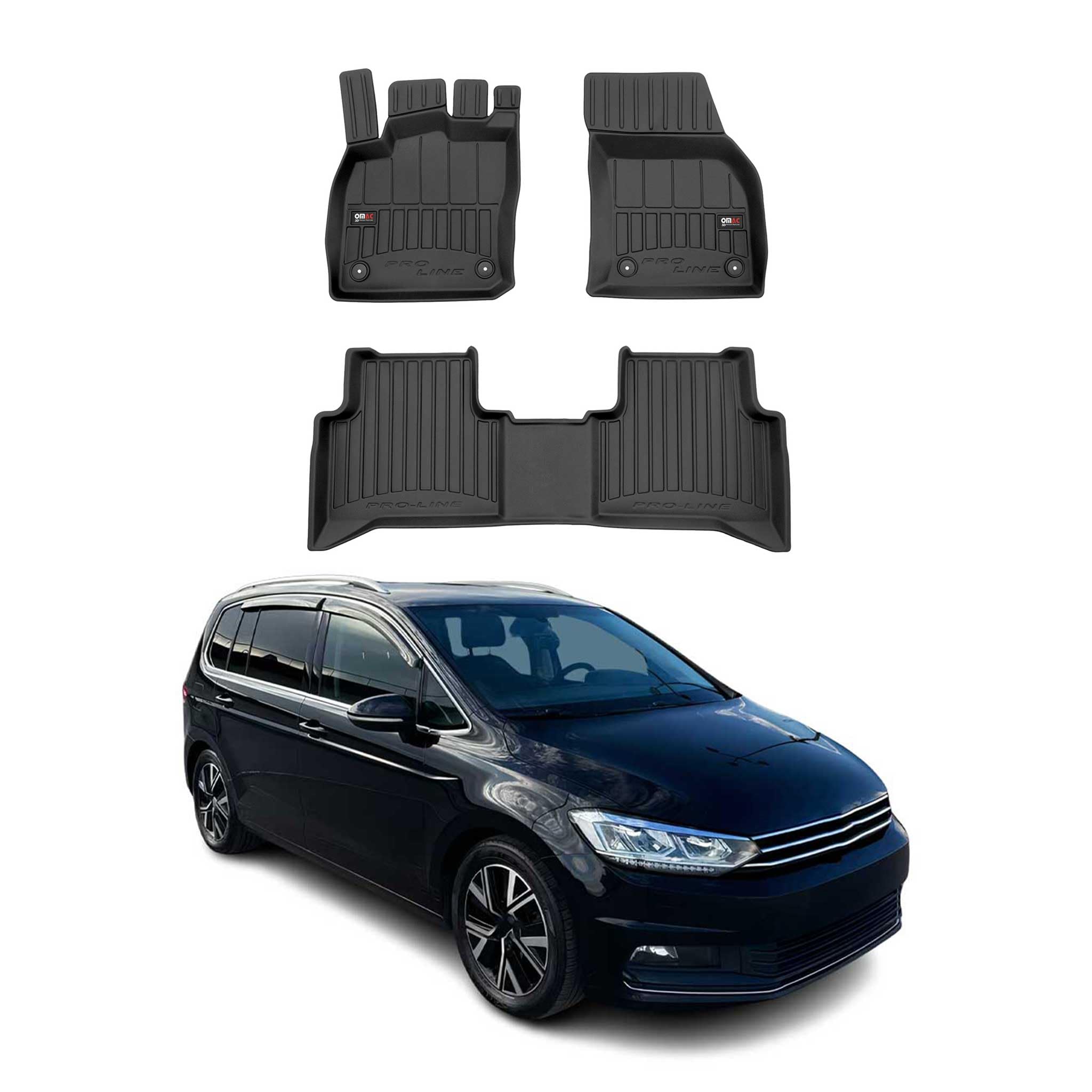 Dywaniki Dywaniki Gumowe Pasujące do VW Touran II 2015-2026 OMAC Premium 3D Czarny TPE 3X
