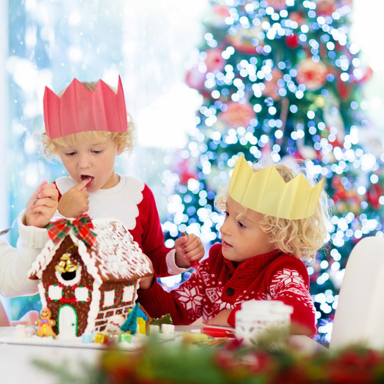 50Pcs Christmas Cracker Hats Paper Crown Hats Colorful Xmas Cracker Hats Tissue Paper Hats Cracker Party Hats for Kids Xmas Birthdays Weddings Anniversaries - Image 3