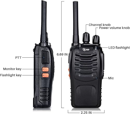 Miniatura 7 de TID RADIO TD-V2 Walkie Talkies para adultos de largo alcance recargable con cargador multiunidad de 6 vías, radios bidireccionales resistentes para
