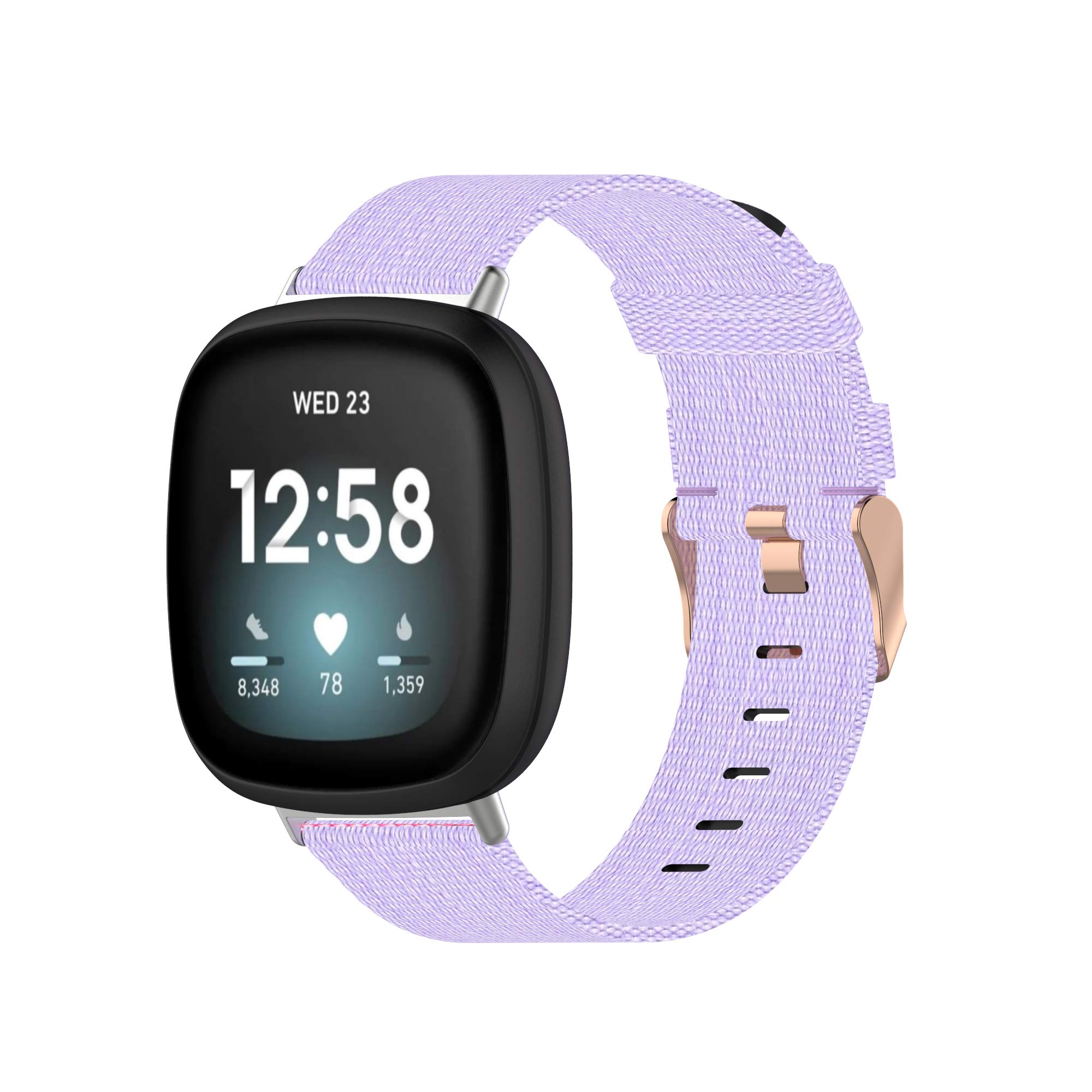 GUKUCA nylon woven strap is suitable for Fitbit versa 4/versa 3, while the metal buckle nylon strap is suitable for Fitbit sense 2/sense. (lilac colour)