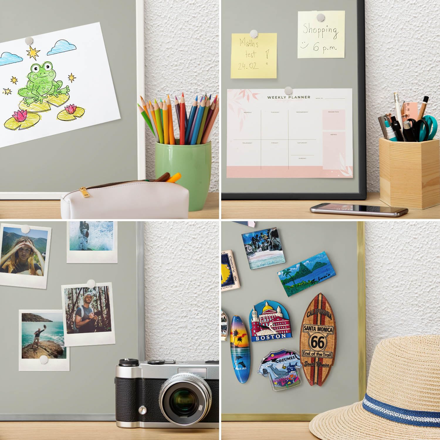 Magnetwand 100x70 cm | mit Silbernem Rahmen | Neutralgrau | Einfache Montage | Magnetische Tafel | Für Büro und Homeoffice | Magnetboard | Für Notizen, Wochenplaner & Organisation