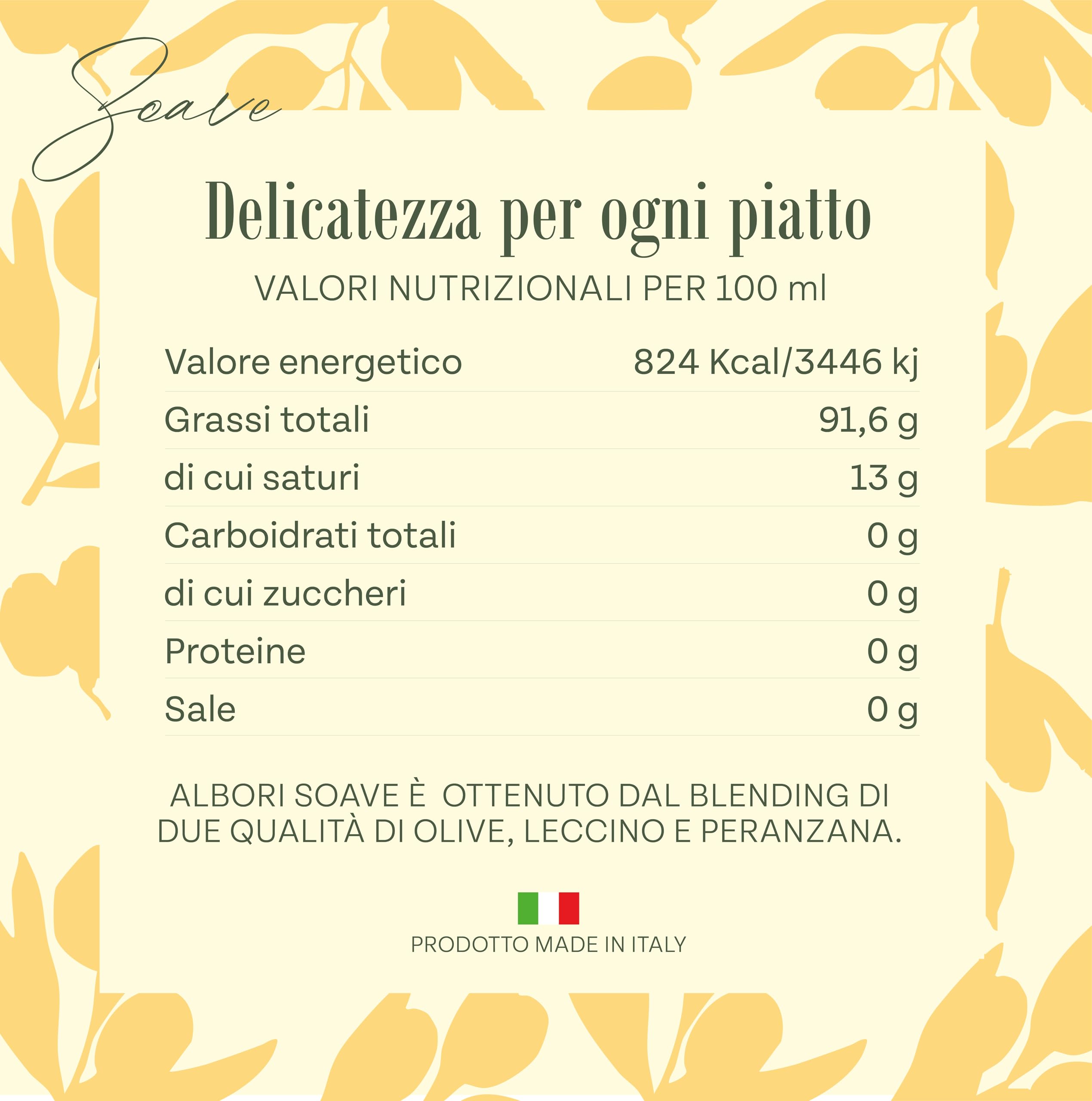 ALBORI Soave - Olio Extravergine di Oliva Italiano 5 Litri NUOVO 2025/2026 Estratto Freddo, Olio di Oliva con Olive Leccino e Peranzana Delicato per Pesce, Carne, Verdura, Box con Versatore Antispreco