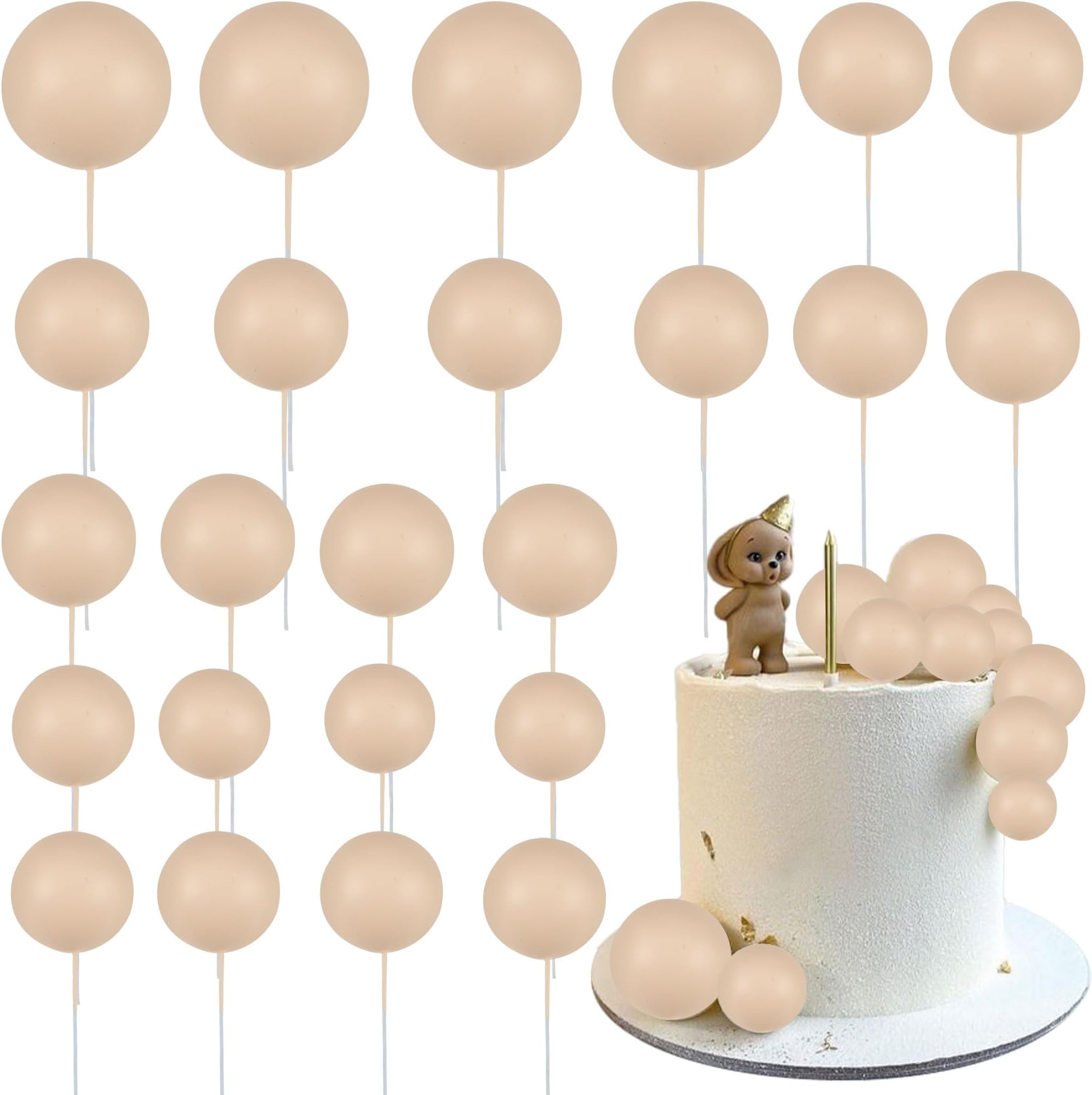 Gyufise30 Pcs Cupcake Toppers Foam Balls Mini Balloons for Baby Shower Birthday Wedding Anniversary Party Decorations Khaki