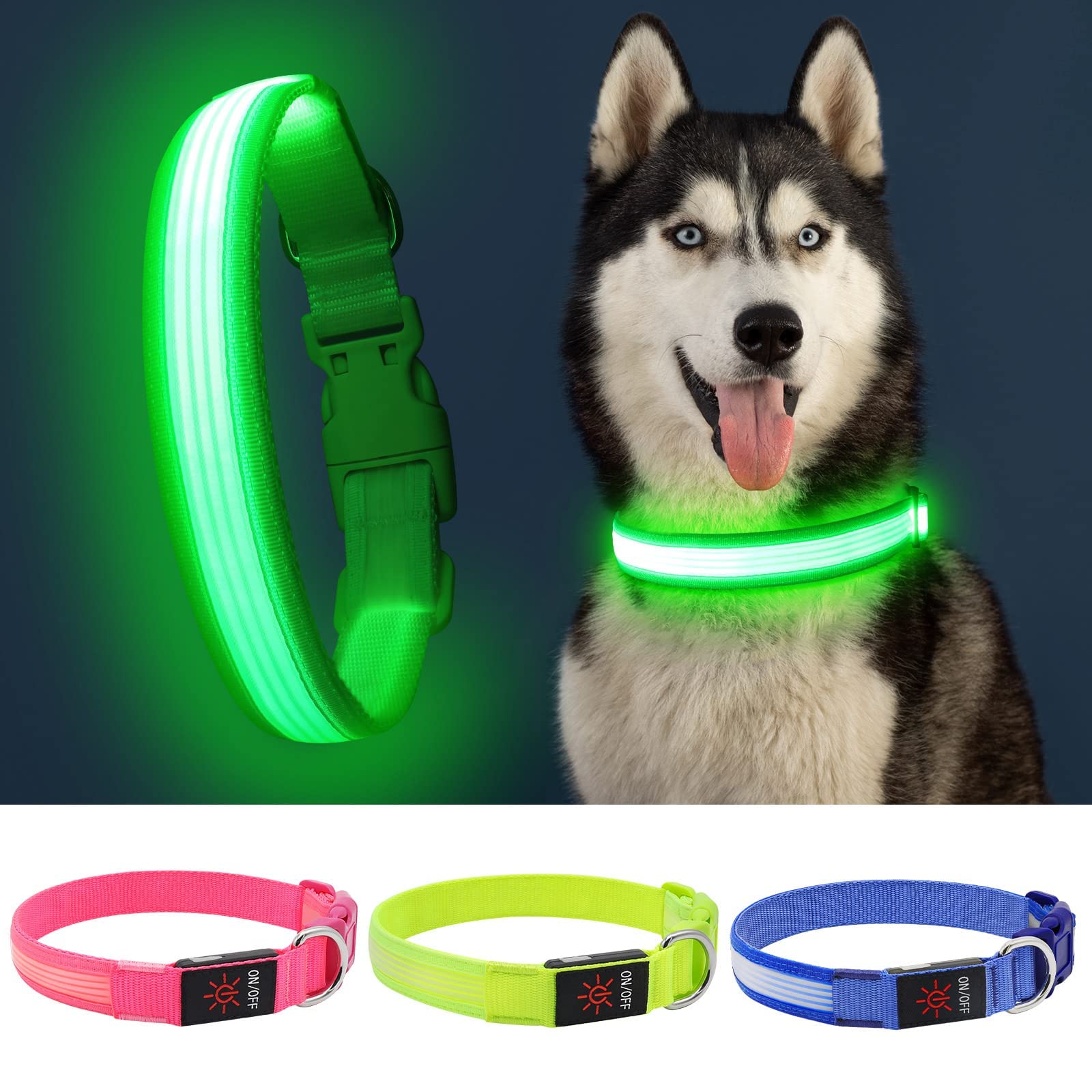 YFbrite Light up Dog Collar, USB Rechargeable LED Pet Collar, Flashing Night Visibility Neckwear