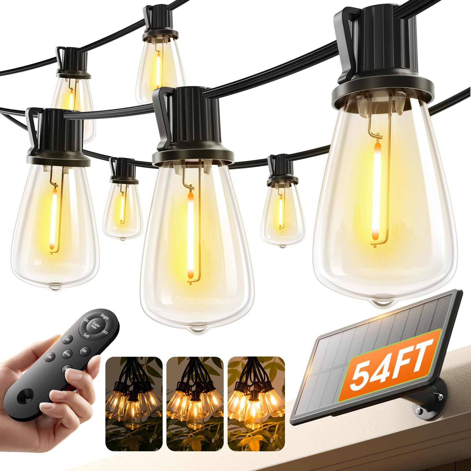 KYY 54FT Solar String Lights Outdoor Waterproof with USB Charging