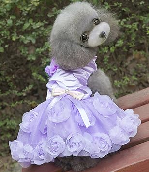 Amazon Komaker 春夏 ペット 犬服 おしゃれ ローズ ワンピース ドレス フォーマル 結婚式 記念写真 ワンちゃん ドレスに 紫 L Komaker ドレス ワンピース 通販