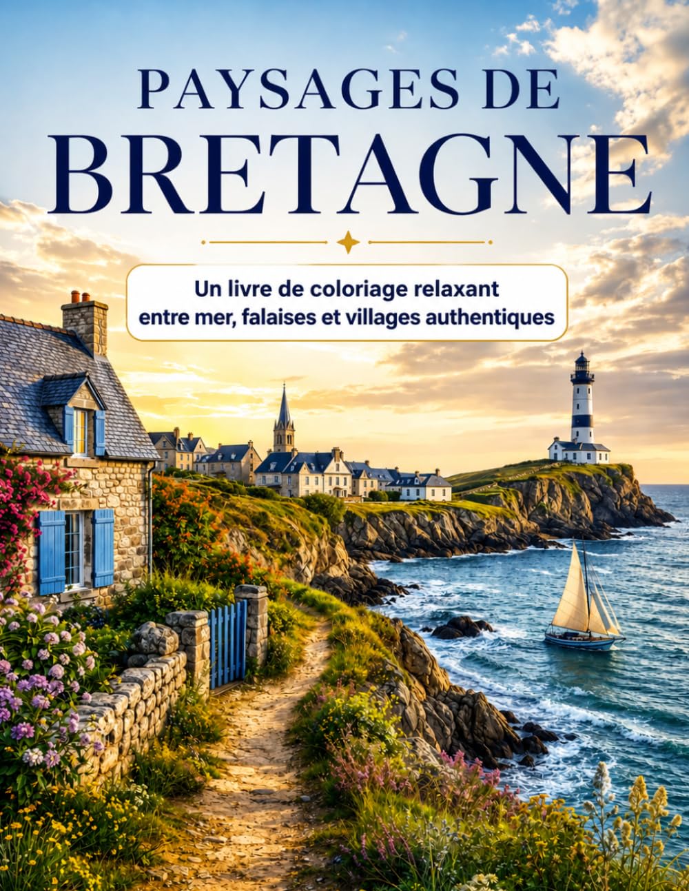 Paysages de Bretagne: Livre de coloriage relaxant entre mer, falaises et villages authentiques – phares, ports, plages et nature à colorier pour adultes