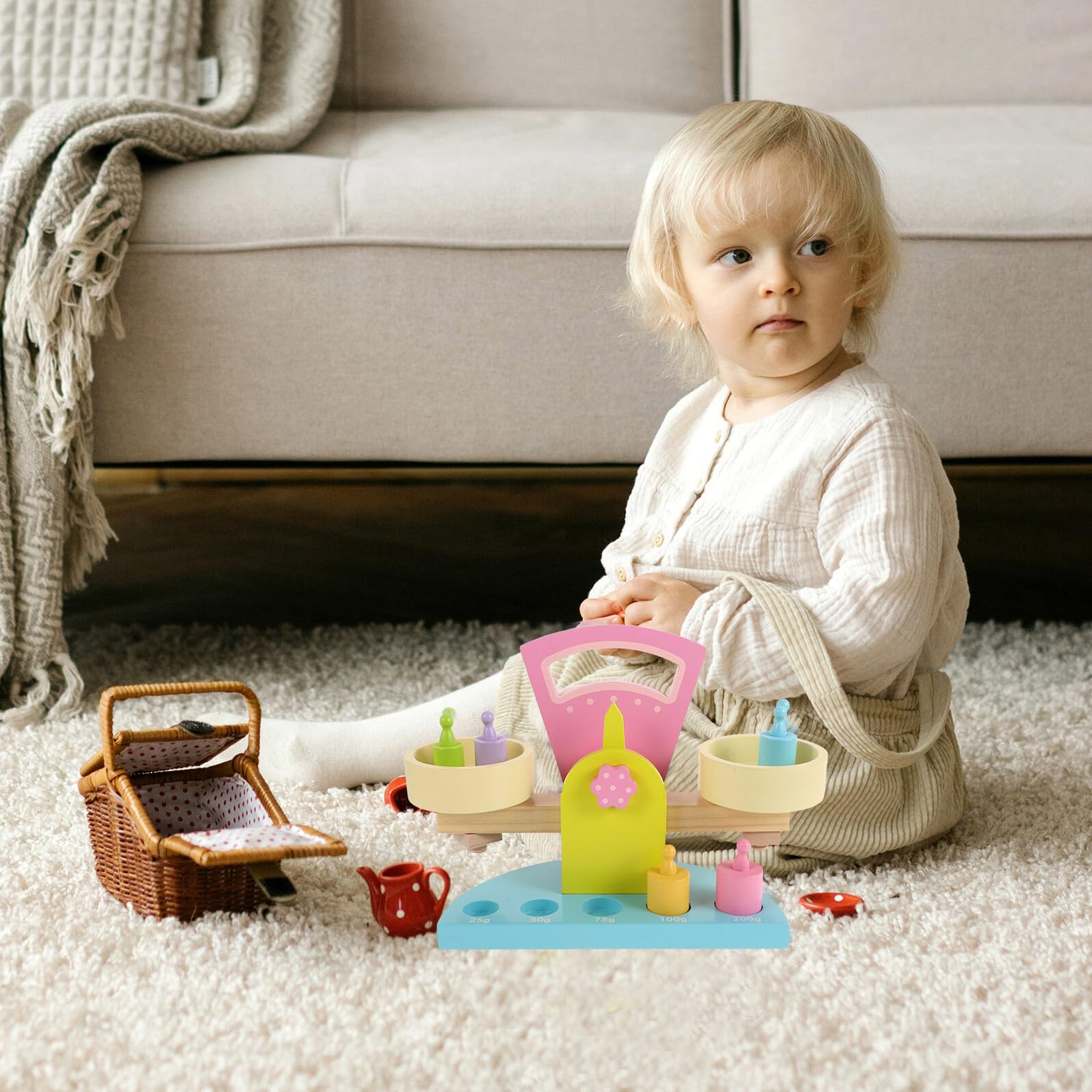 Báscula de Madera Bloques Móviles, Juguete Didáctico de Conteo y Equilibrio, Kit Educativo Montessori para Aprendizaje Matemático y Desarrollo Cognitivo Infantil