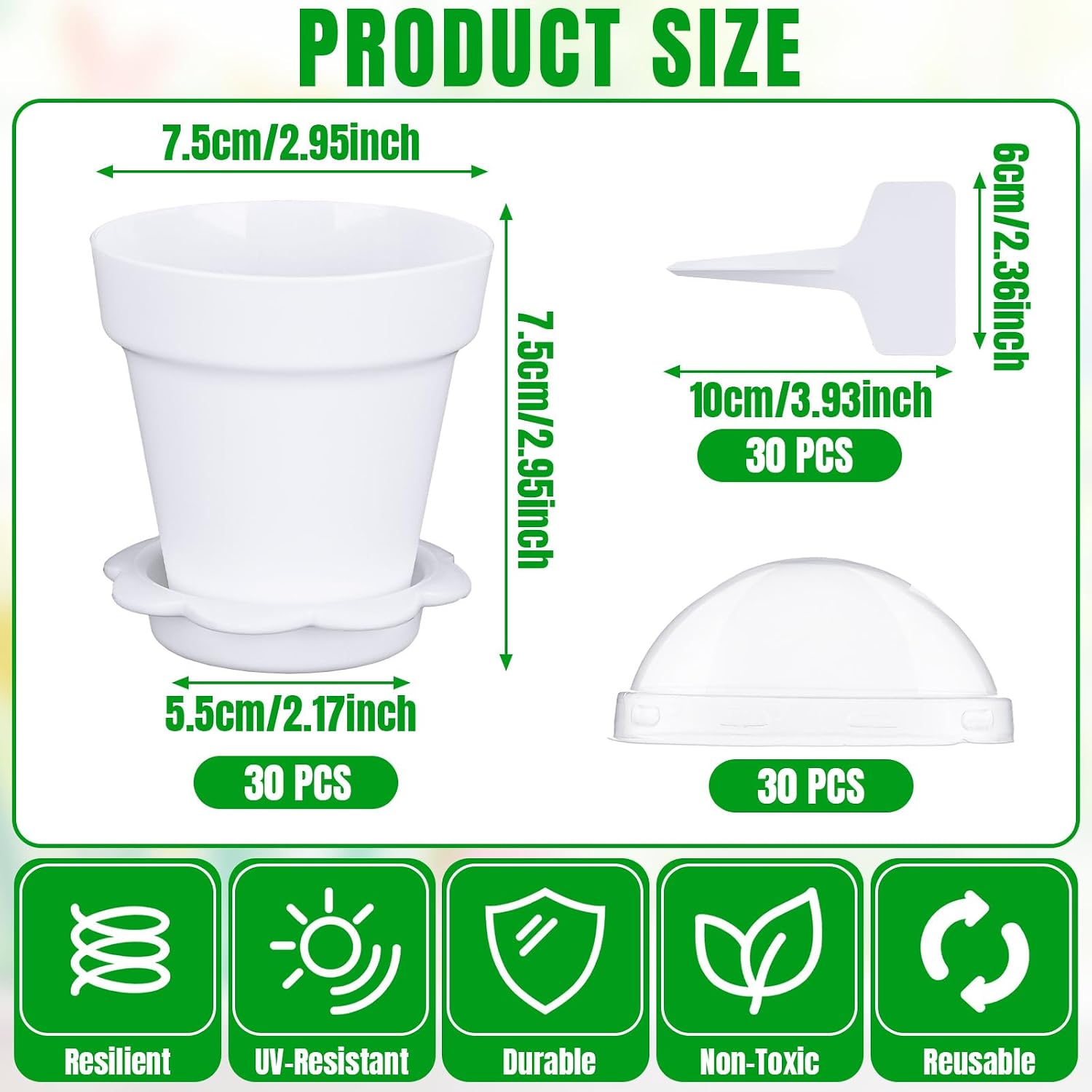 Jingmore 30 Pcs Plant Nursery Pots with Humidity Dome 2.95'' Small Plant Pots Plastic Gardening Container Planter Starter Seed Starting Trays for Seedlings Succulents with 30 Pcs Labels(White) image 2
