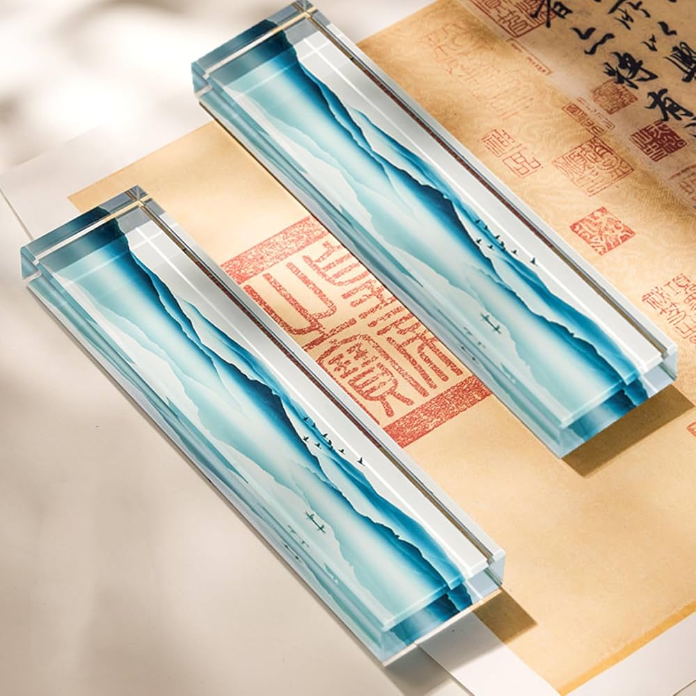 Amazon | 文鎮 クリスタルガラス文鎮 「满雾行舟図」 透明 書