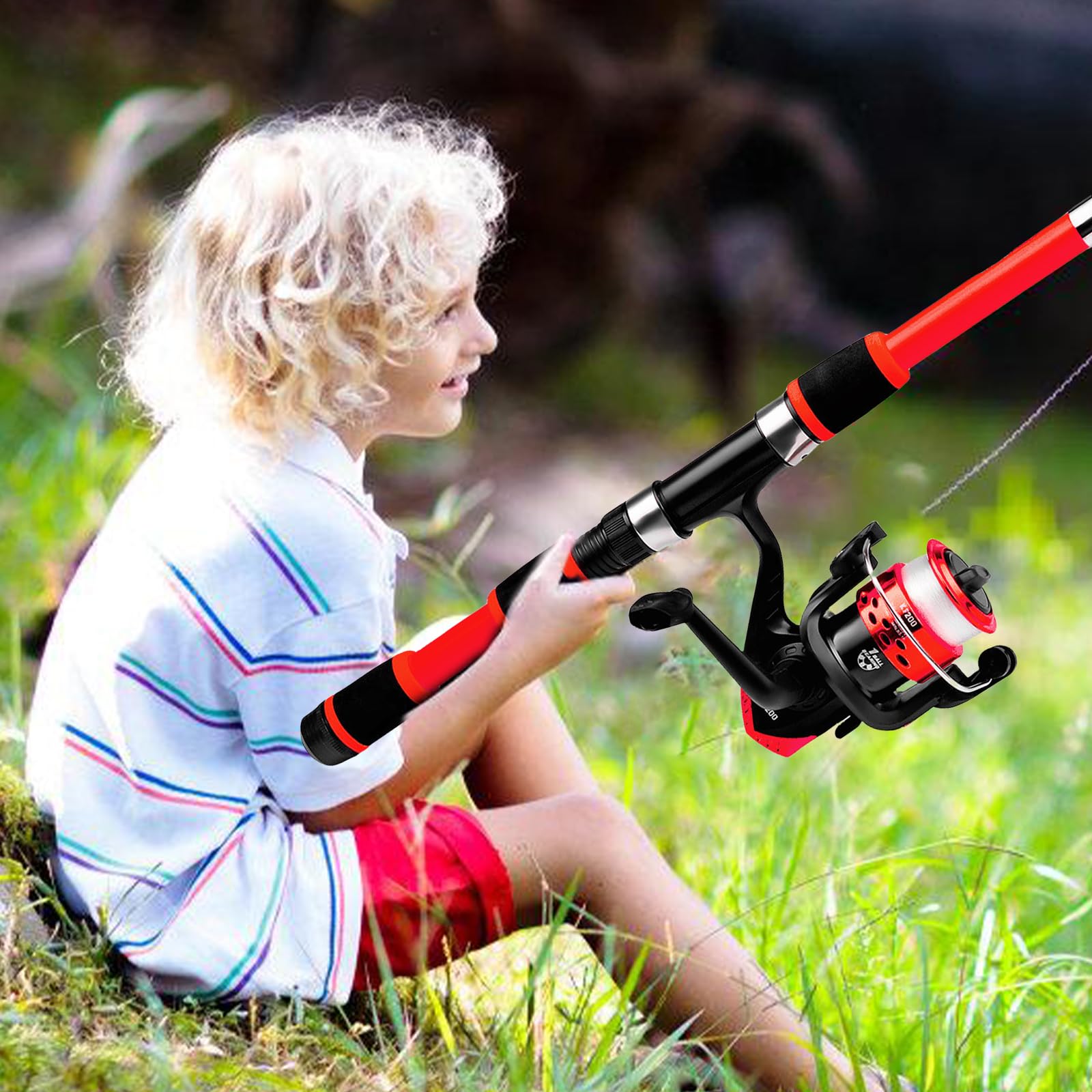 Set da pesca per bambini: 1,8 m, leggero, set di canne telescopiche, borsa per la pesca per attività all'aperto per ragazzi e ragazze (nero + blu)