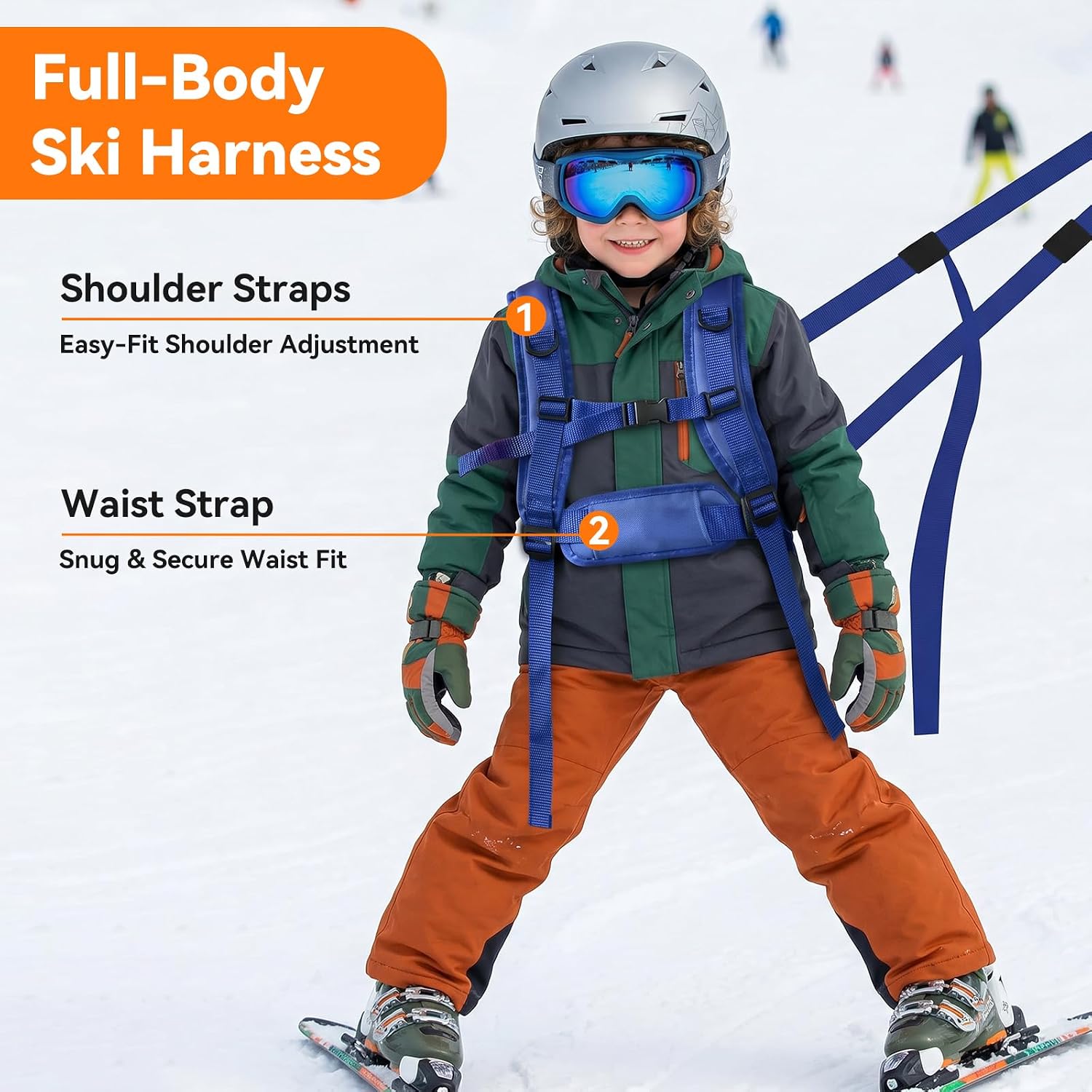 Ski & Snowboard Training Vest, with 106 inch Shock-Absorbing Leash | Adjustable Anti-Slip Ski Harness, Ski Tuning Equipment with 20L Large Capacity Backpack, Durable Nylon Safety Trainer, Blue