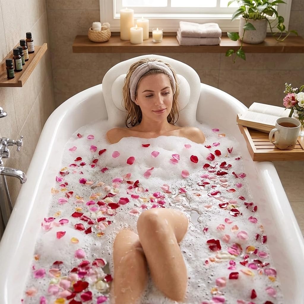 Bath Pillows for Tub Full Body, Luxury Bathtub Pillow Cushion, Bubble Bath Mat for Tub Spa