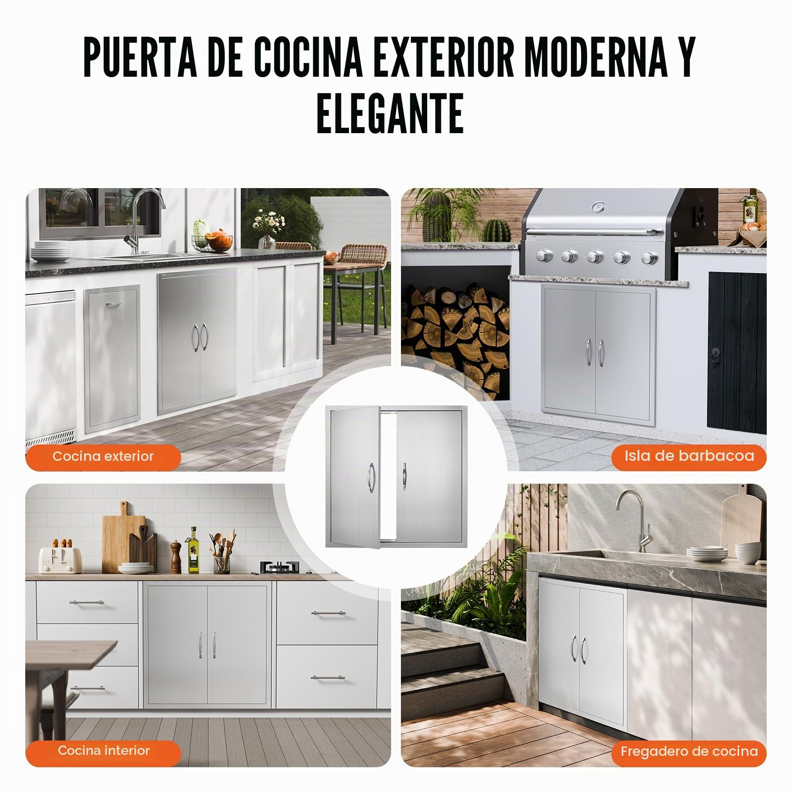 VEVOR Puerta de Acceso a Barbacoa 790 x 790 x 46 mm Puerta de Cocina Exterior Doble Puerta Empotrada de Acero Inoxidable con Manija para Isla de Barbacoa, Estación de Parrilla, Armario Exterior