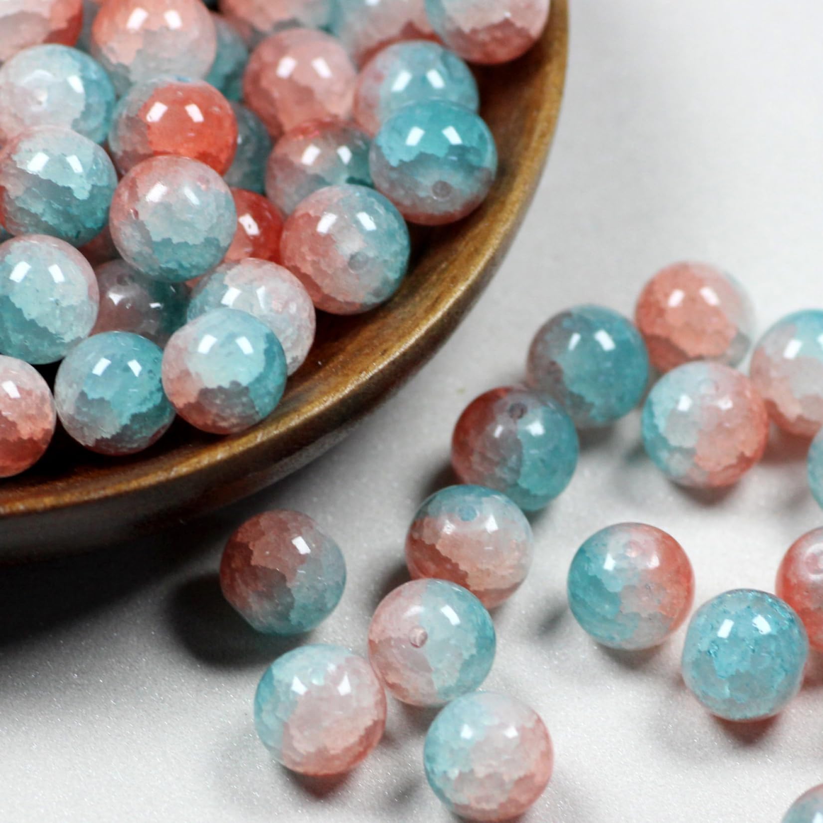 Perles en vrac 200 pièces de perles rondes craquelées colorées de 10MM en vrac