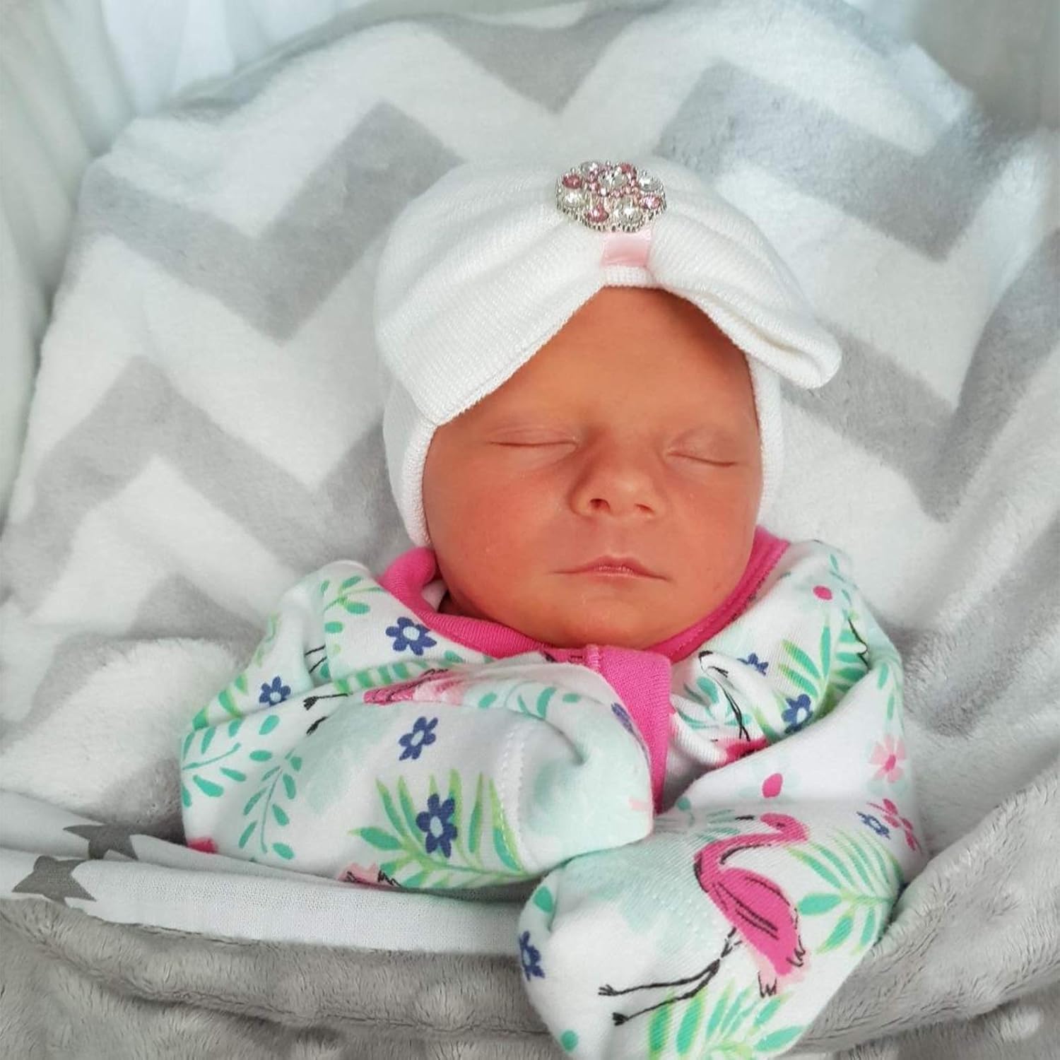 BQUBO Newborn Baby Caps Mittens for Baby Girls Baby Hats Scratch Mitten Gloves Set Soft Hospital Hat Infant Hats with Bow - Image 7