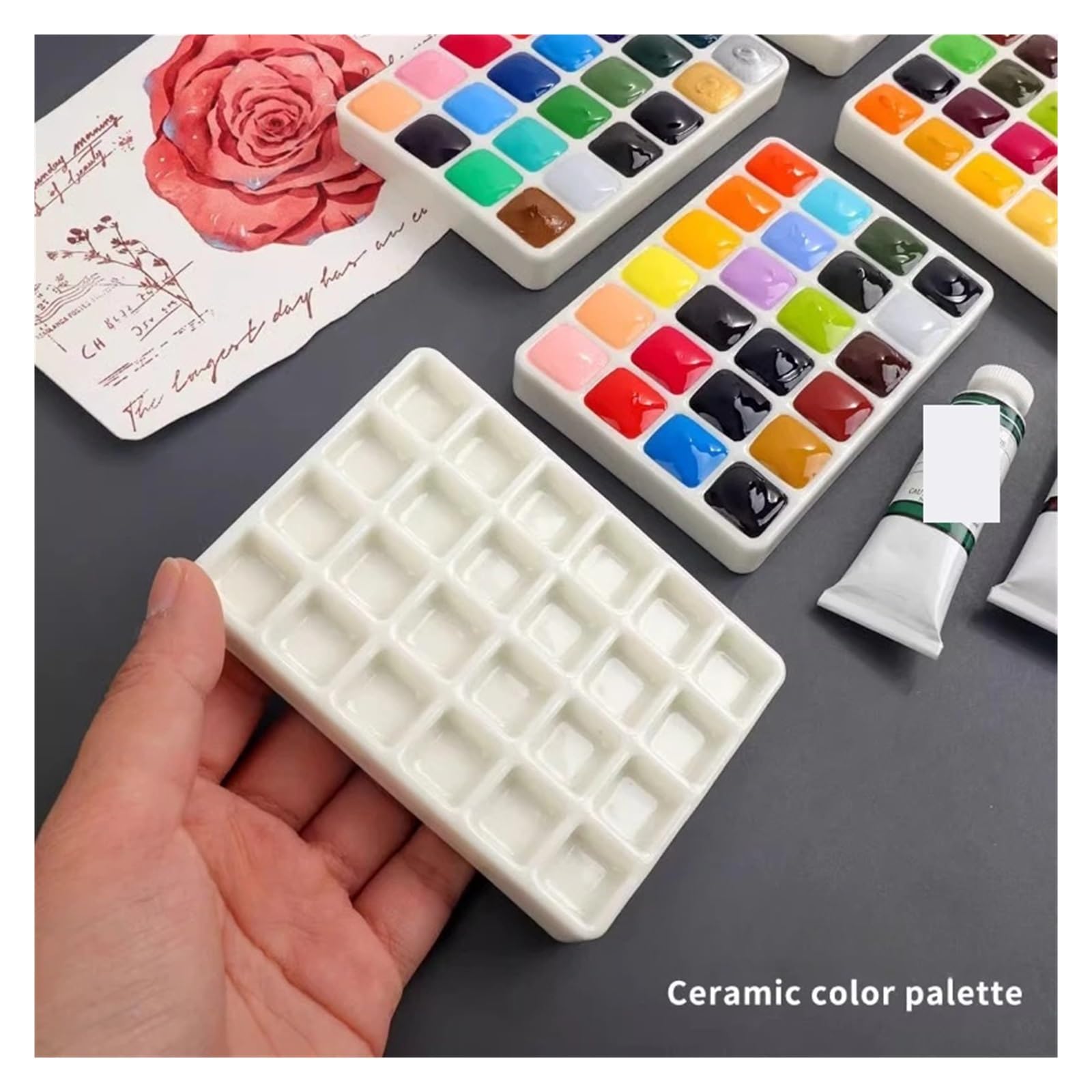 Paleta de Pintura para cerámica Paleta de cerámica vacía, Paleta Acuarela, Bandeja Pintura 18/24 Rejillas, Suministros Arte portátiles for Viaje Artista(24girds)