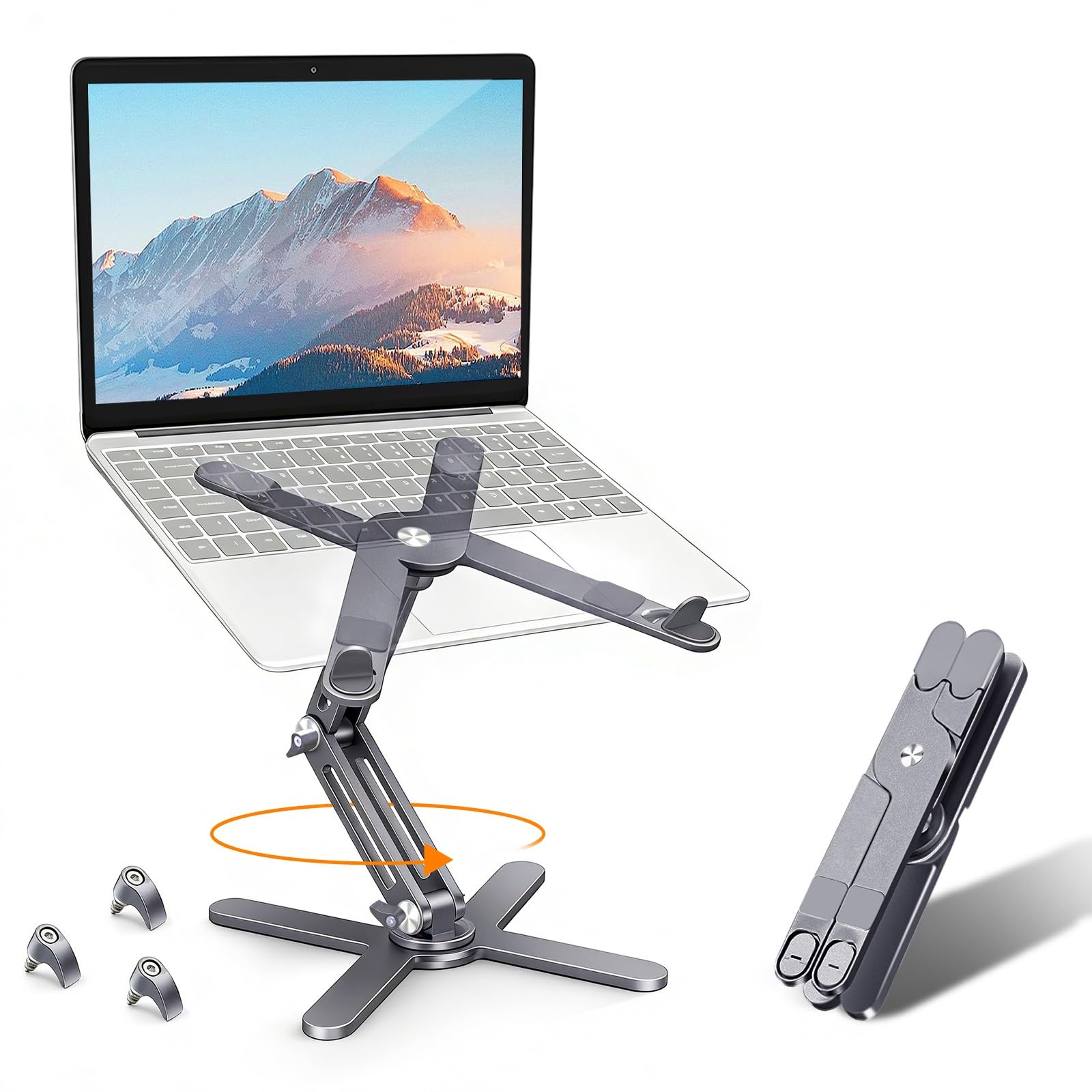 Moallia Laptop-Ständer mit 360 Grad drehbarer Basis, Computer-Notebook-Laptop-Riser, Metallhalterung für den Schreibtisch, kollaborative Arbeit, vollständig faltbar für einfache Lagerung, passend für