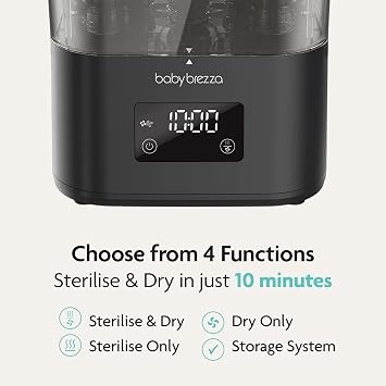 Baby Brezza SuperQuick Steriliser Dryer | Sterilise & Dry in 10 Mins | Kills 99.9% Germs | Holds 8 Bottles & 2 Pump Sets | 4-in-1 Functions
