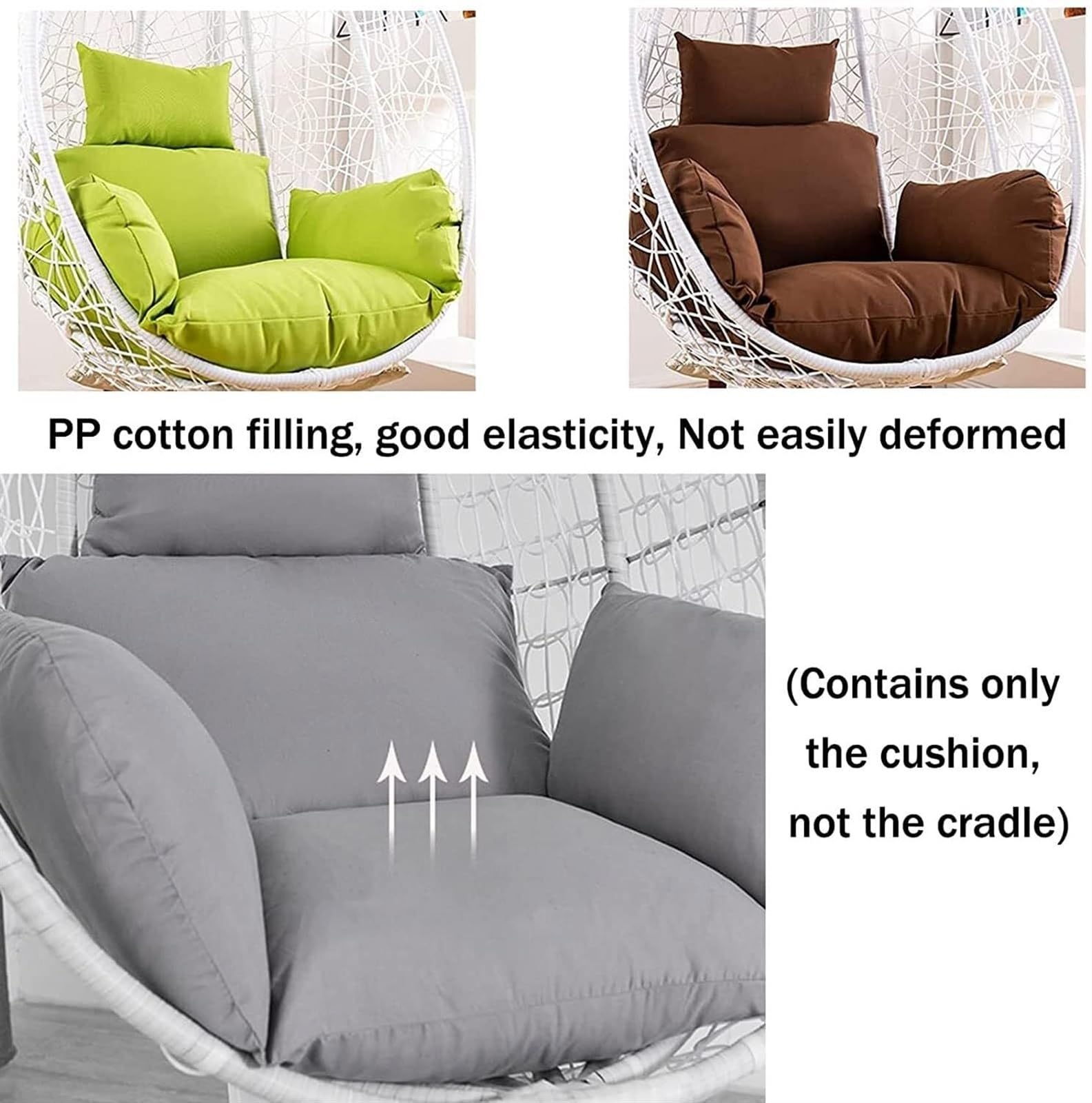 Cojín for silla con forma de huevo con almohada y almohadillas for reposabrazos, cojín grueso for silla mecedora de exterior, cojín colgante de ratán, almohadilla de repuesto for nido de huevo, solo c