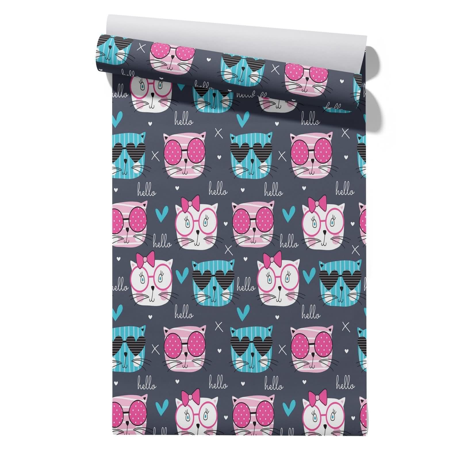 Cevan Style 16 Thick Wallpaper Papers Cartoon Cat Cute And Heartwarming Bedroom Paste The Campervan Covering Waterproof Wall Covering Contact Paper 45X300cm