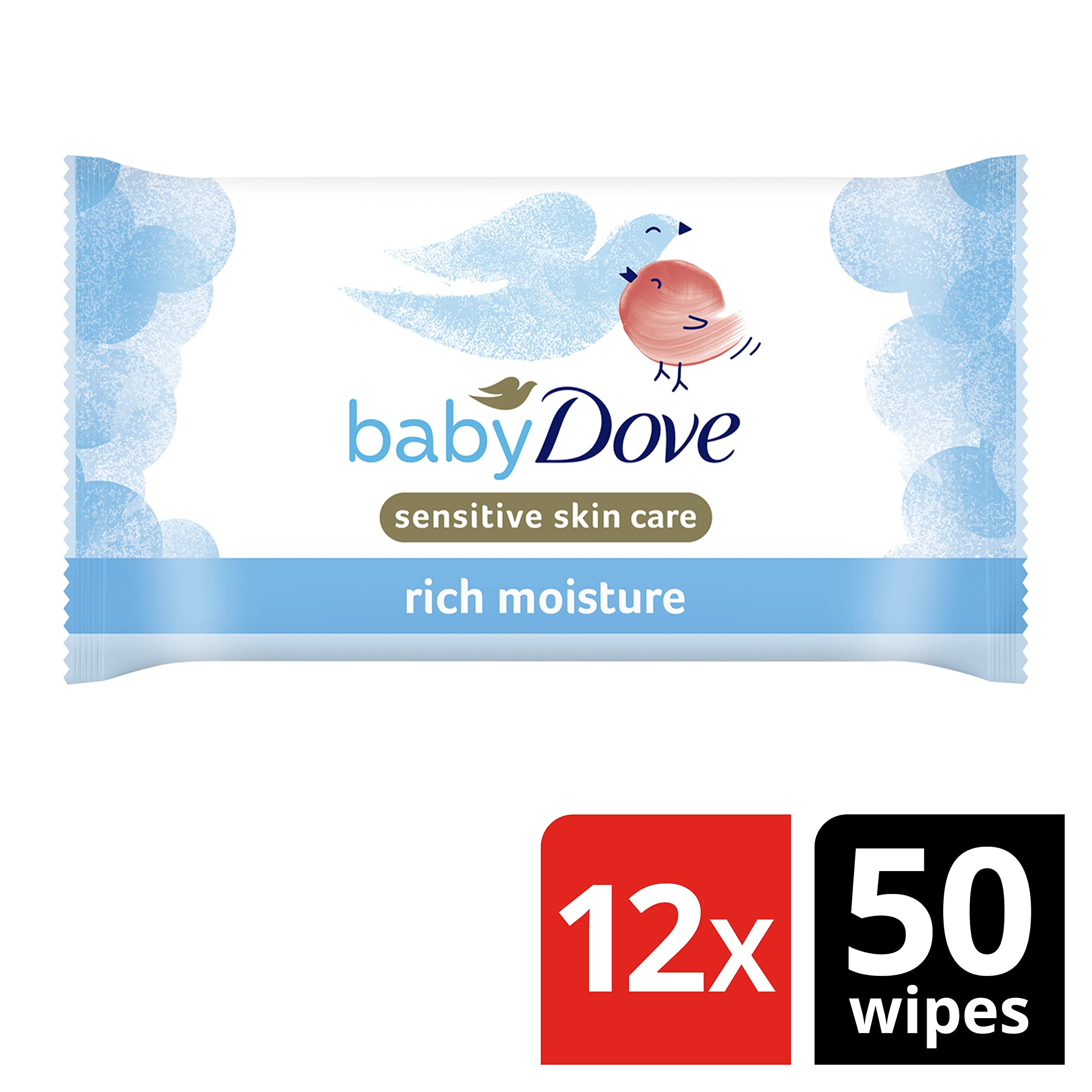 Dove Baby Care, Delicato, Sensibile e Gentile alla Pelle Ricca Idratante e Pulizia Salviette Bagnate Per Nuove Nascite, Neonati, Ragazze e Genitori, Confezione da 12 (600 Salviette Totali)