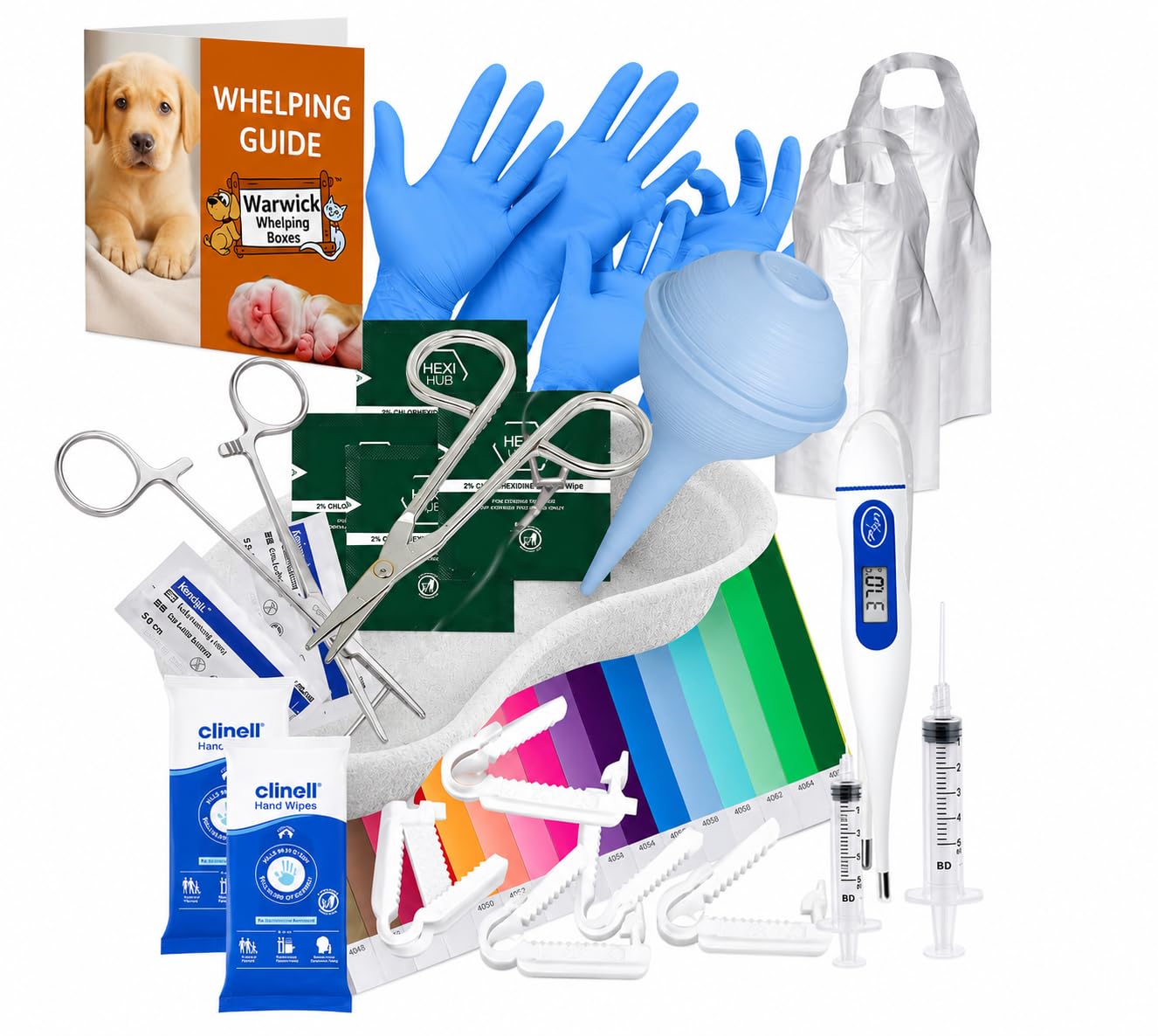 Warwick Whelping Boxes® Essential Whelping Supplies including gloves & tools - 33 piece