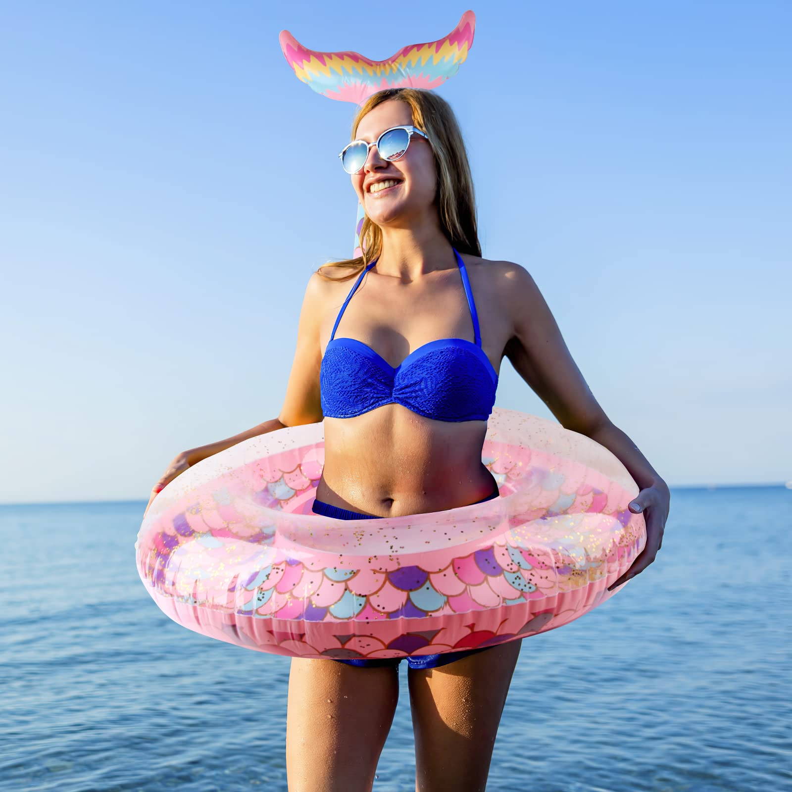 Bague de natation flottante, bouée gonflable rétro rayée en PVC pour piscine, plage et jeux de vacances. - Rose+gelb70 - Rose+gelb70 - Sport
