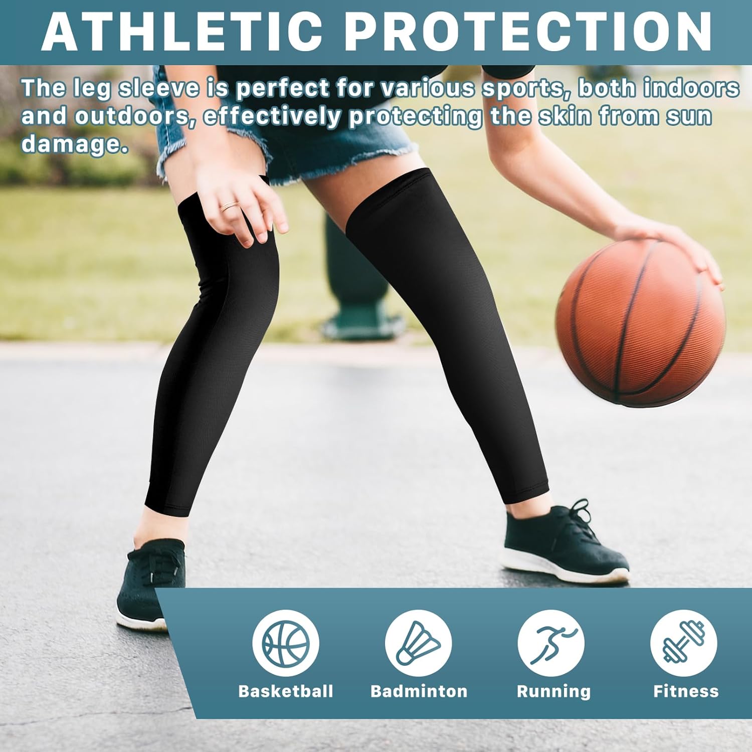 3 Pairs Compression Leg Sleeves,Compression UV Long Leg Sleeves,Full Length Leg Sleeve for Sports Cycling,Black - Image 3