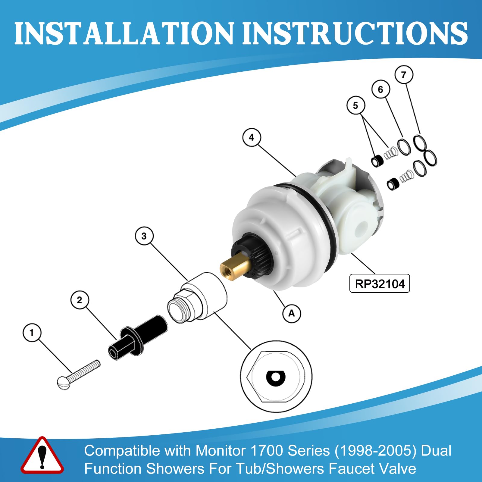 RP32104 Cartouche De Douche Compatible Avec RP32104 Delta Shower Cartridge Monitor 17 Series 1998-2005 Cartouche De Robinet De Baignoire Et De Douche Double Fonction