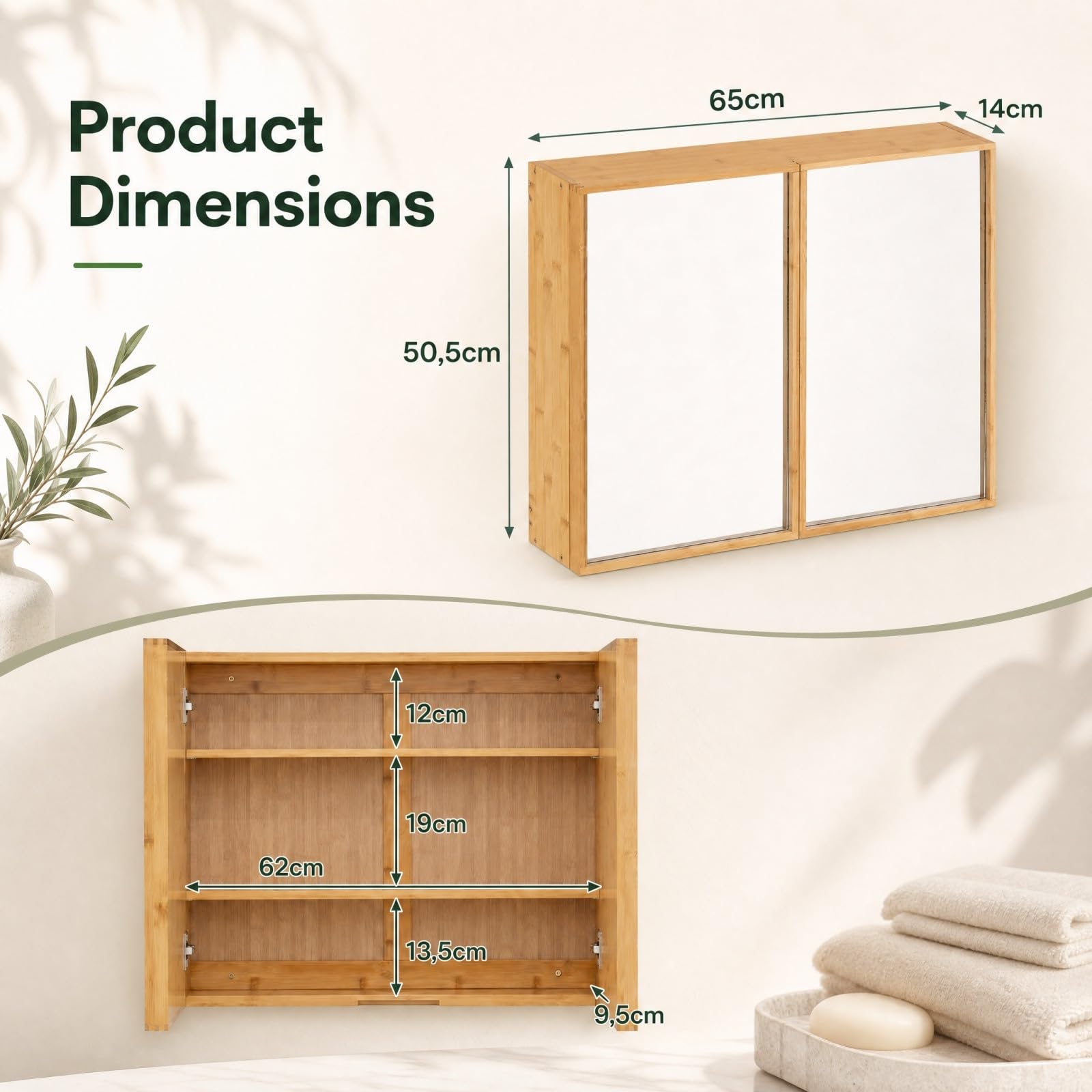 LIFEZEAL Mueble de Baño con Espejo y Estantes Ajustables | Gabinete Colgante de Pared, Puerta con Espejo, Ahorra Espacio, Ideal para Inodoro o Lavabo
