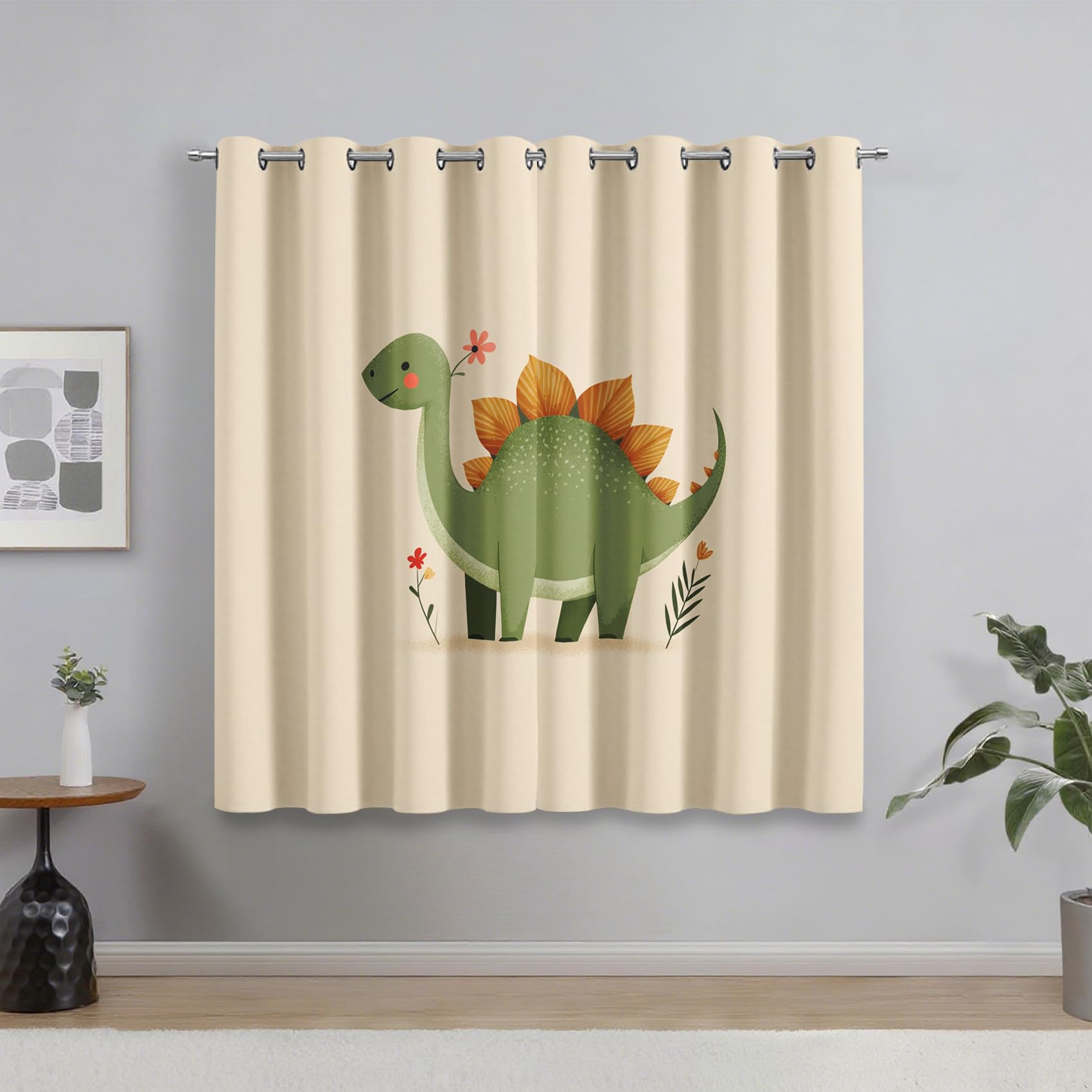 Générique Lot de 2 Rideau Occultant Dinosaure, Rideau Isolant Thermique à Oeillets pour Salon Chambre Cuisine Fenetre, Motif Dinosaure Vert Mignon Enfants, 117x183 cm (LxH)