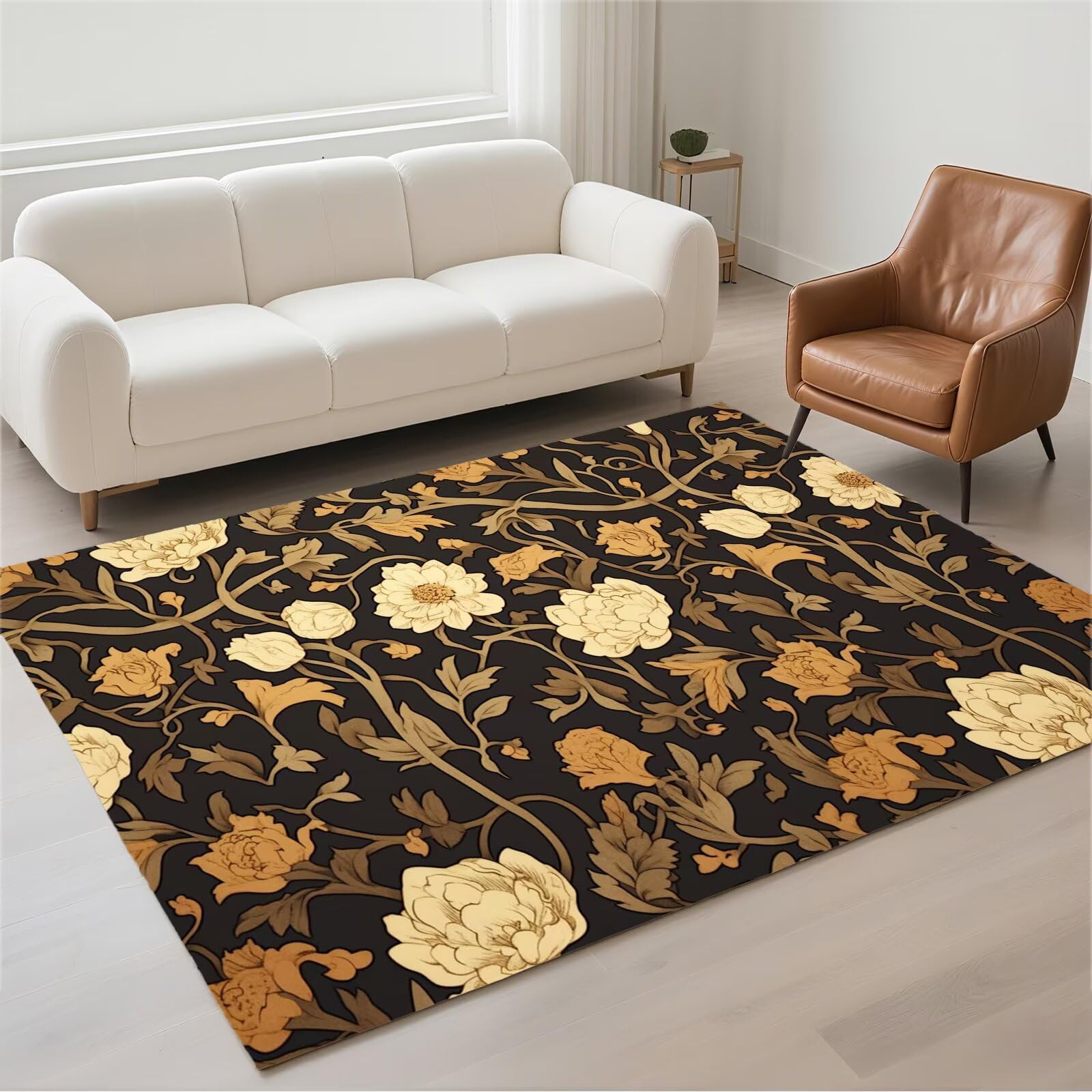 Tapis salon 50x80cm marron lavable et antidérapant pour chambre et couloir moderne