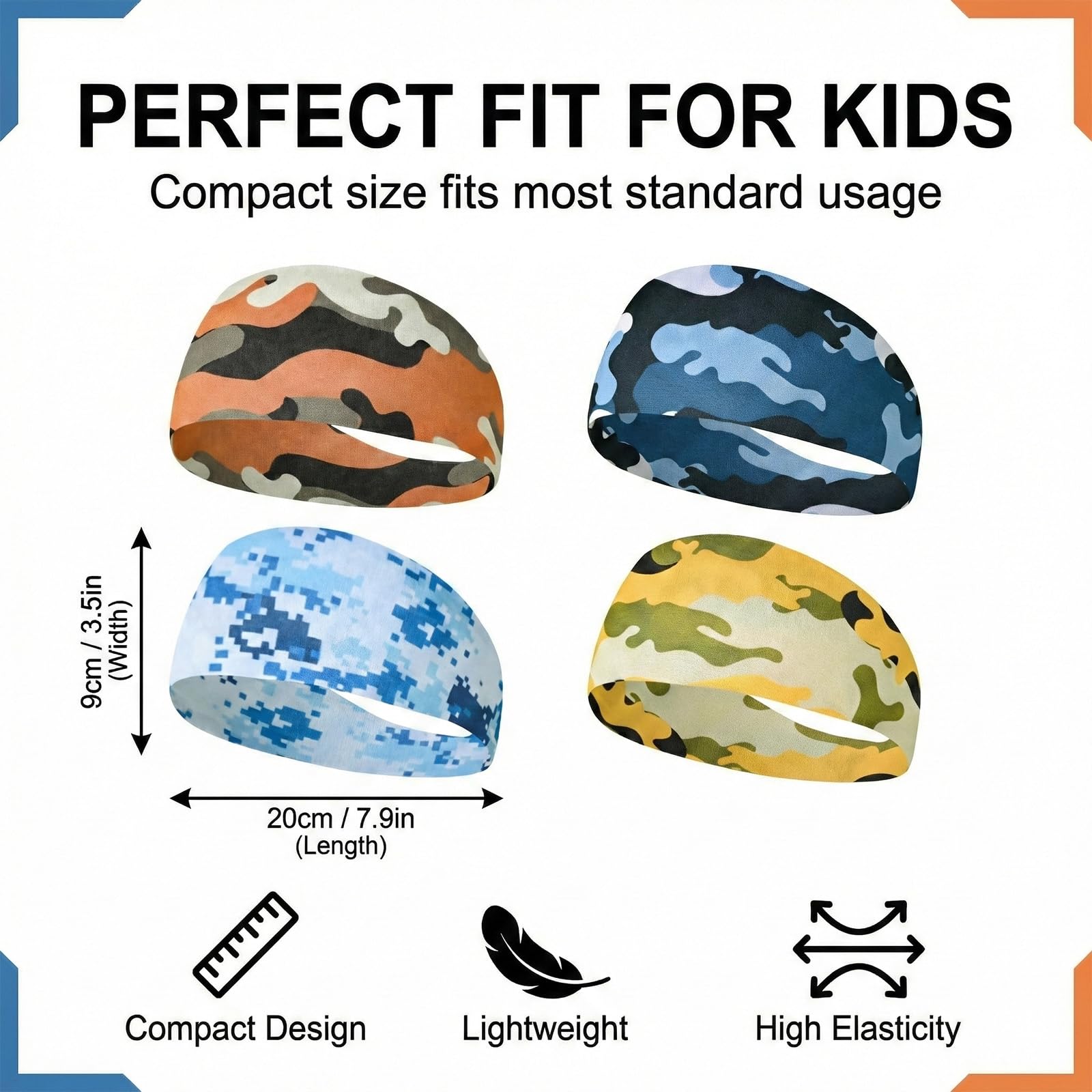 4 fasce sportive per bambini e ragazzi,traspiranti fascia elastica per il sudore,per Corsa, Ciclismo,Allenamento,Calcio