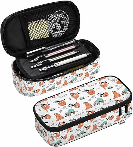 Miniatura 11 de Yekiua Portalápices de camuflaje de árboles realistas, ramas de hojas de roble verde y marrón, estuche de gran capacidad, estuche de maquillaje
