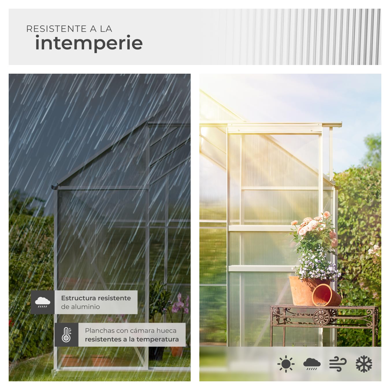 tectake Invernadero de Jardín de Aluminio y Policarbonato, Caseta Jardín Exterior 190x185x195, Vivero Huerto Casero 5,85m³, Invernadero Terraza para Cultivo de Plantas