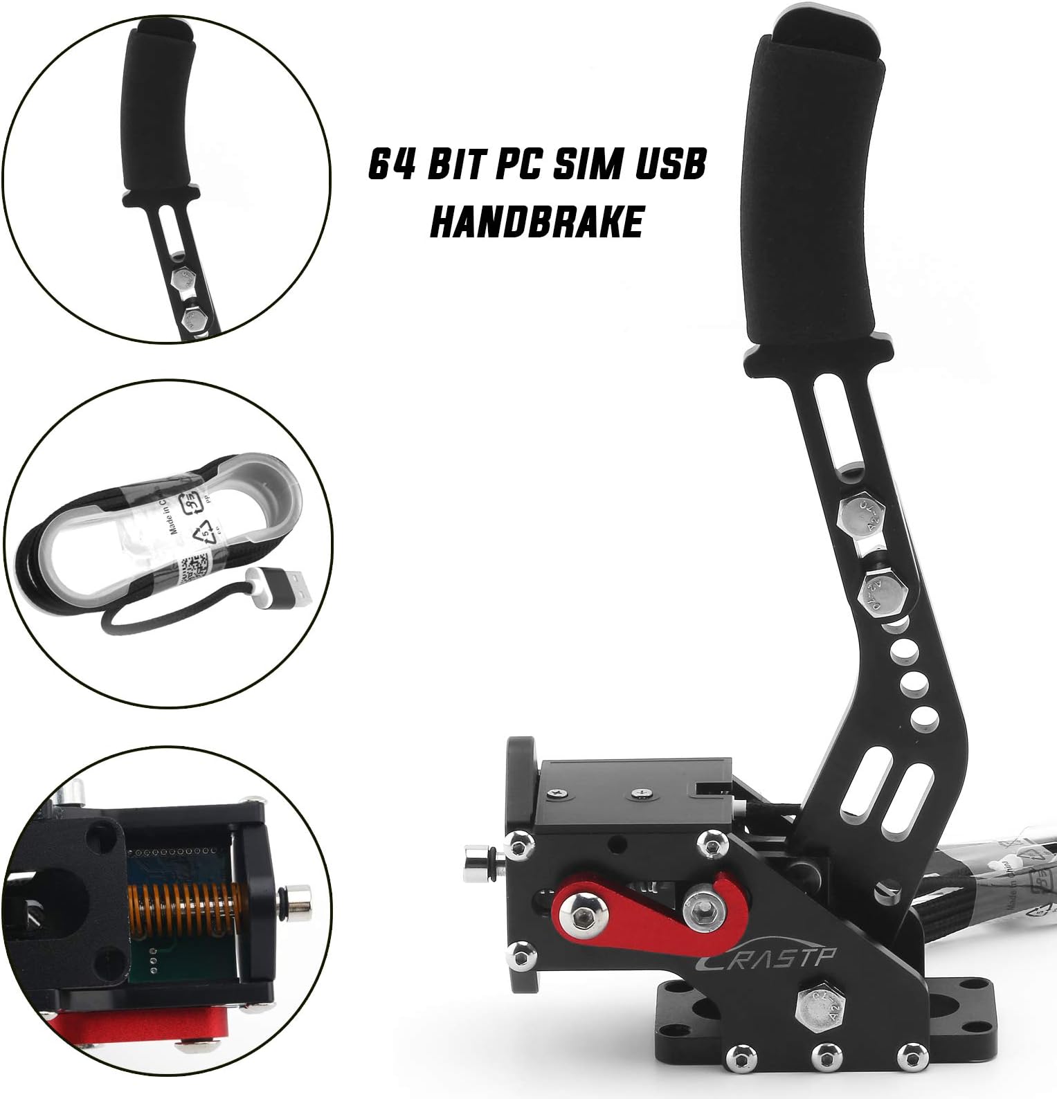RASTP 64Bit PC USB Handbrake for SIM Racing Games Logitech G27 G25 G29 T500 T300 FANATECOSW LFS DIRT RALLY.2,Black,Without Clamp