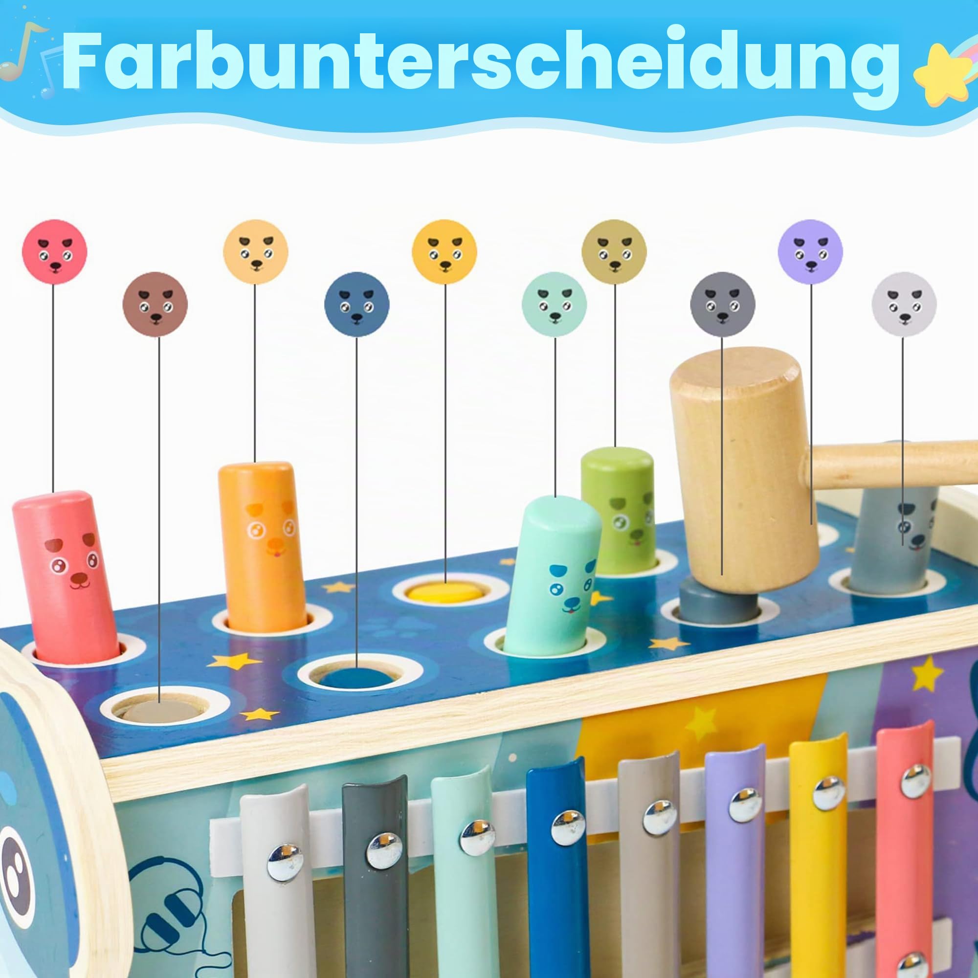 Fajiabao Motorikspielzeug Montessori Spielzeug ab 1 Jahr Holzspielzeug 1 Jahr Hammerspiel Xylophon Kinderspielzeug ab 1 Jahre Baby Lernspielzeug Geschenk für 1 Jahr Mädchen Junge Geburtstage