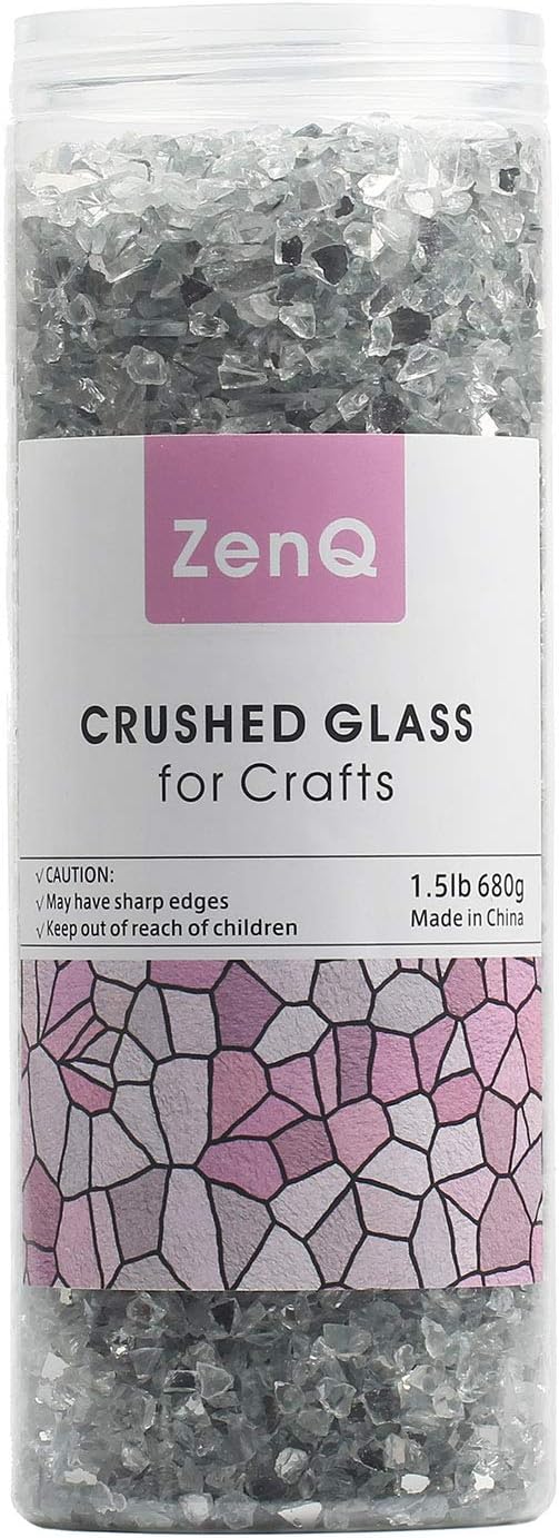 ZenQ Crushed Glass for Crafts, Resin Art. 1.5 lbs