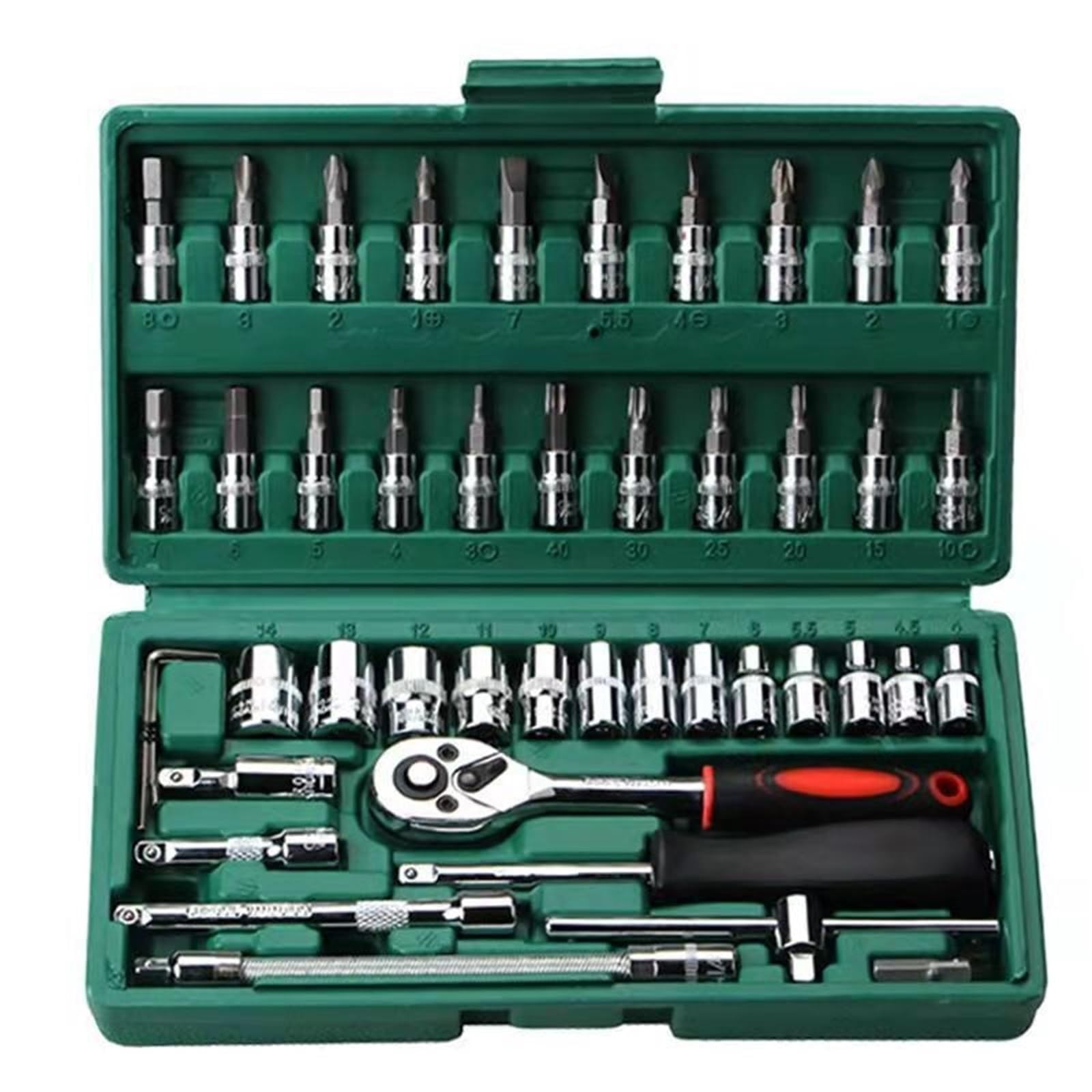 Kauwyehd Green 46Pcs/Set Socket Wrench Repair Tool Kit Ratchet Screwdriver For Car Hardware Toolbox For Auto Repairing Socket Wrench Set(Green)
