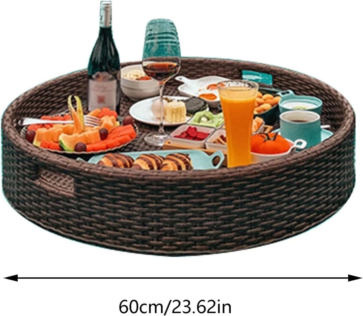 Mesa con bandeja flotante para Piscina | Bandeja de servicio tejida de ratán | Perfecto para bancos de Arena, spas, baños y Fiestas | Bandeja flotante para adultos