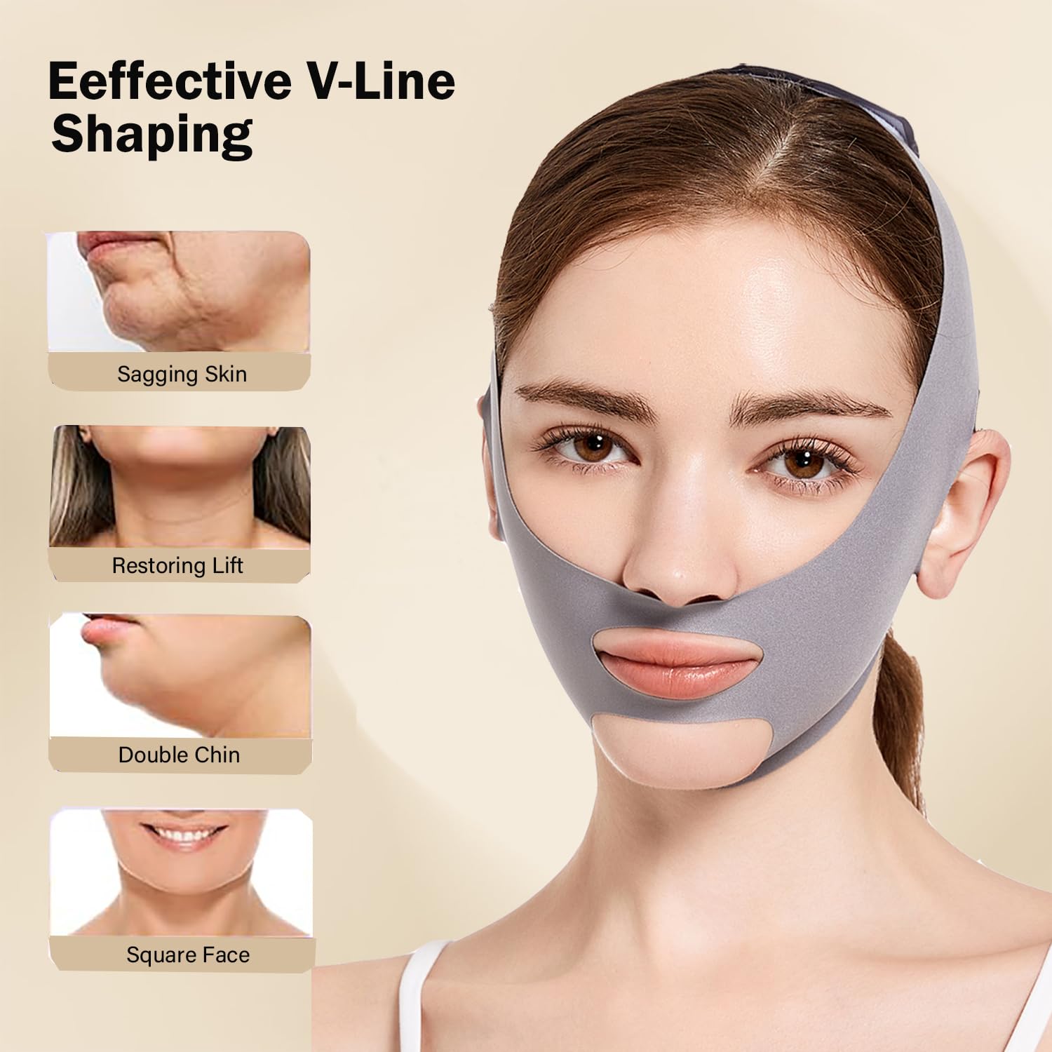 MASIKA Chin Strap for Sleeping，V-Line Mask,，V-Line Lifting Chinstrap，Jaw Exerciser, Reusable Face Strap.Jaw Strap,Jawline Shaper,Double chin strap，Chin lifting strap，Face lifting strap，Grey,M