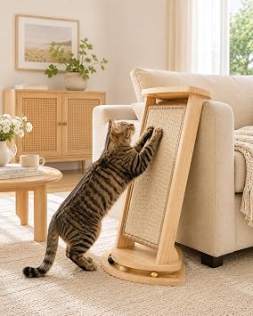 Corner Cat Scratcher with Track Balls, 23.2 Vertical Sisal Scratcher for Furniture Sofa, Replaceable Sisal Scratch Pad for Wall Furniture Protector