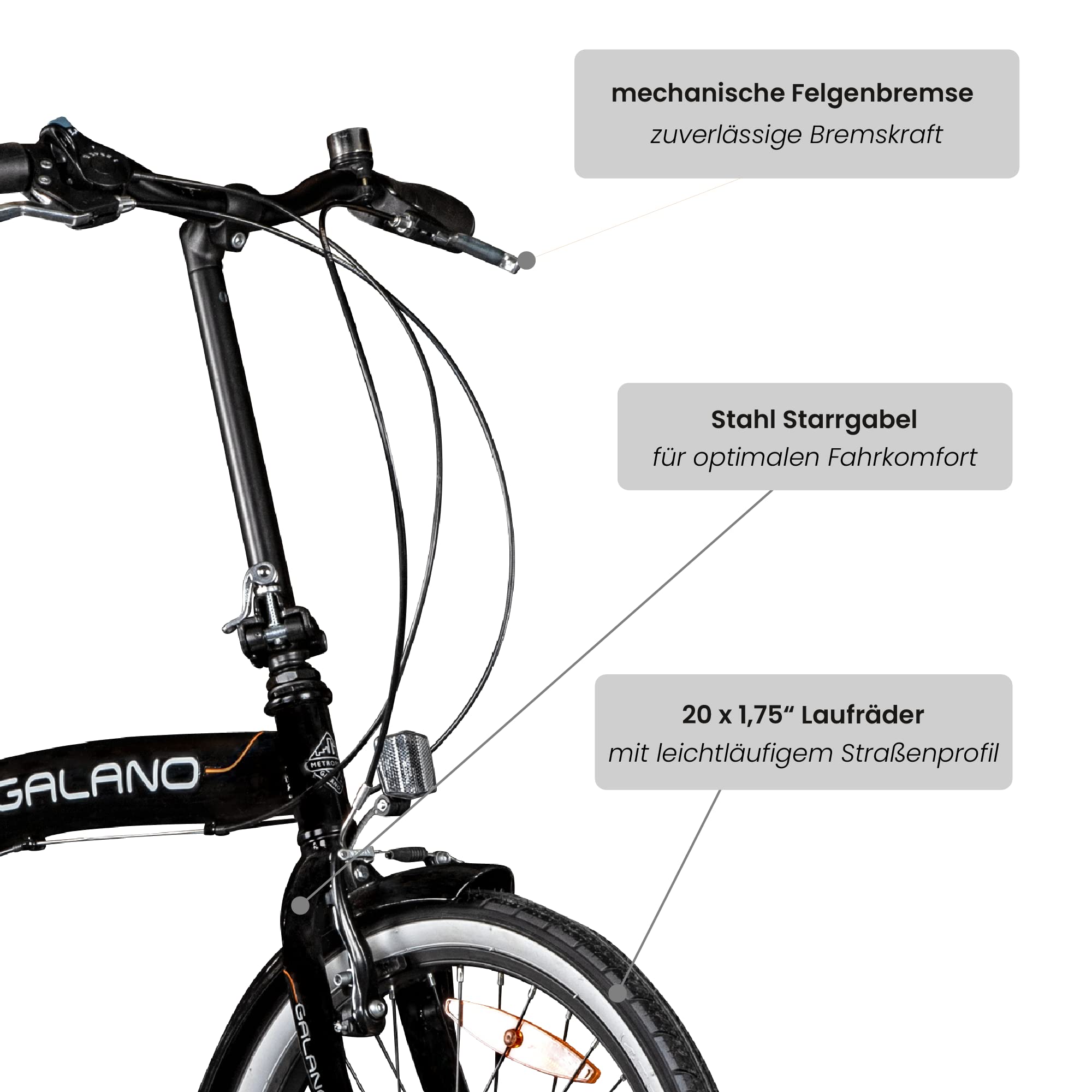 Galano Metropolis Klapprad Erwachsene 155-180 cm 6 Gänge Fahrrad V-Brakes Gepäckträger Klappfahrrad City Bike