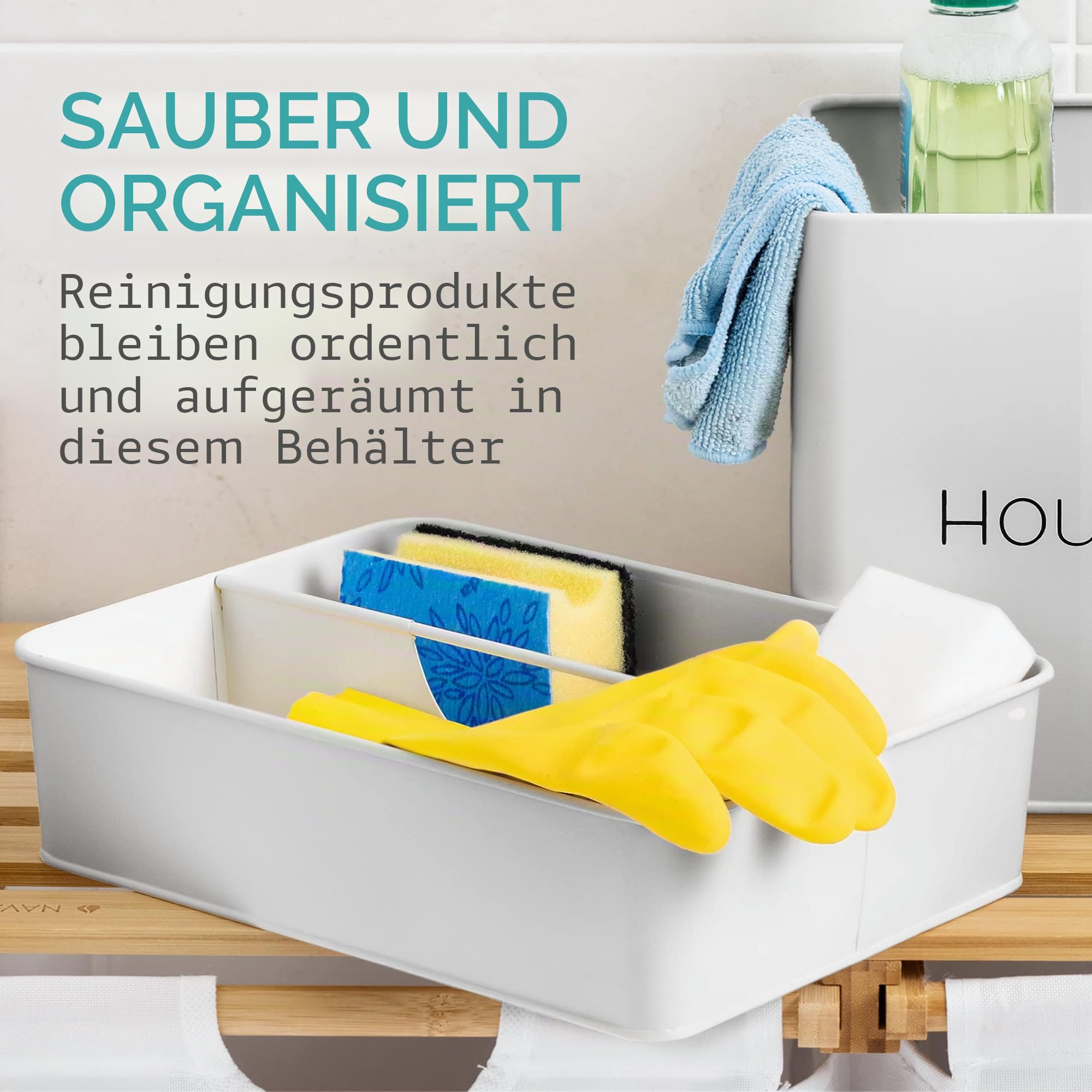 Navaris Housekeeping Box - 3 Fächer herausnehmbar - Putzmittel Organizer mit Griff zur Aufbewahrung von Putzutensilien - Vintage Putz Korb