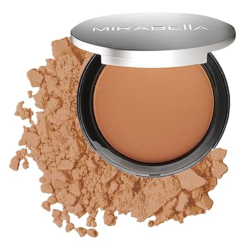 Mirabella Pure Press - Base de maquillaje en polvo, cobertura HD, sombra mediaoscura, maquillaje en polvo prensado mineral triple molido con