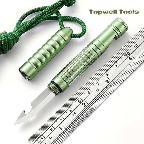 Miniatura 6 de Herramienta de supervivencia 4 en 1, silbato para kits de supervivencia de emergencia para camping, pedernal y acero con cordón, cuchillo de
