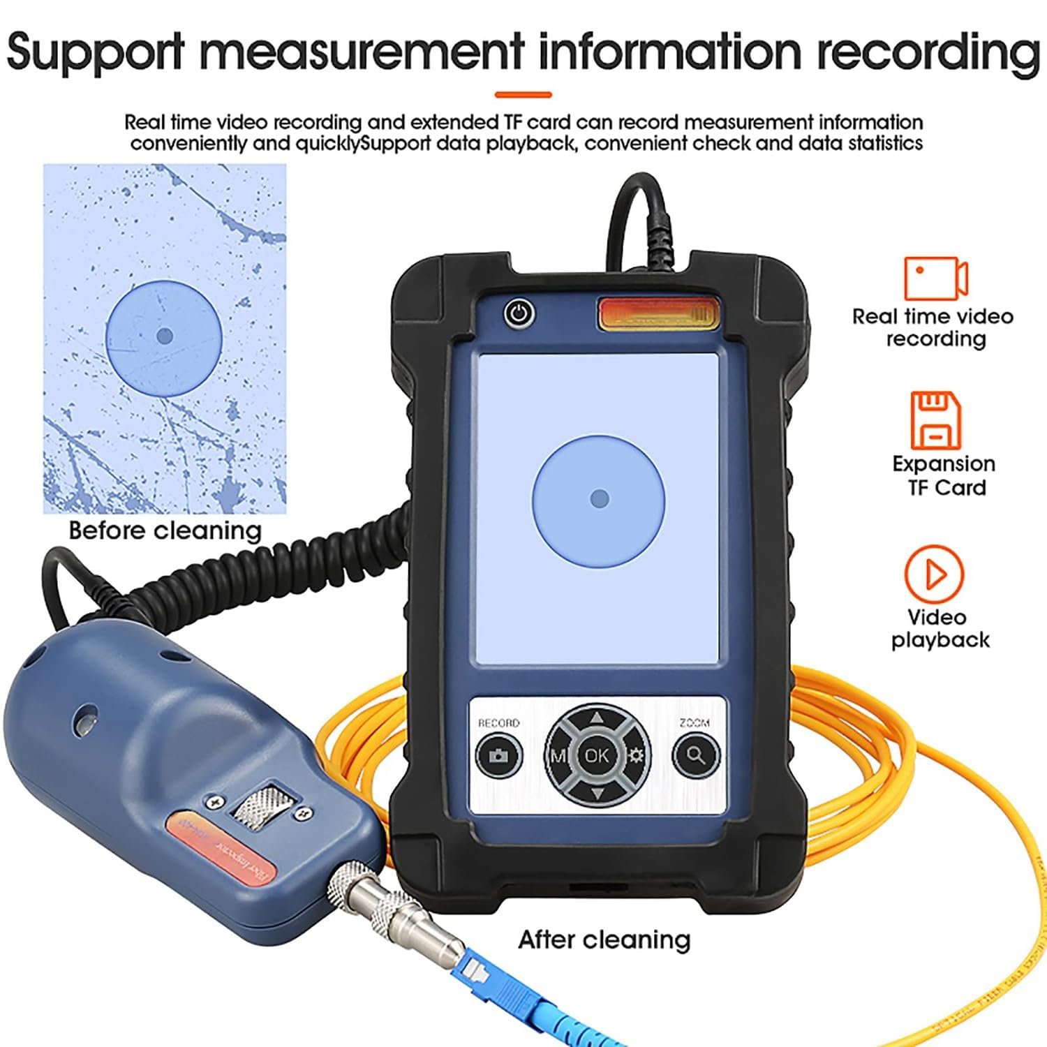 Microscopio de inspección de fibra óptica, conector de aumento 400X con monitor de pantalla de 3.5 pulgadas
